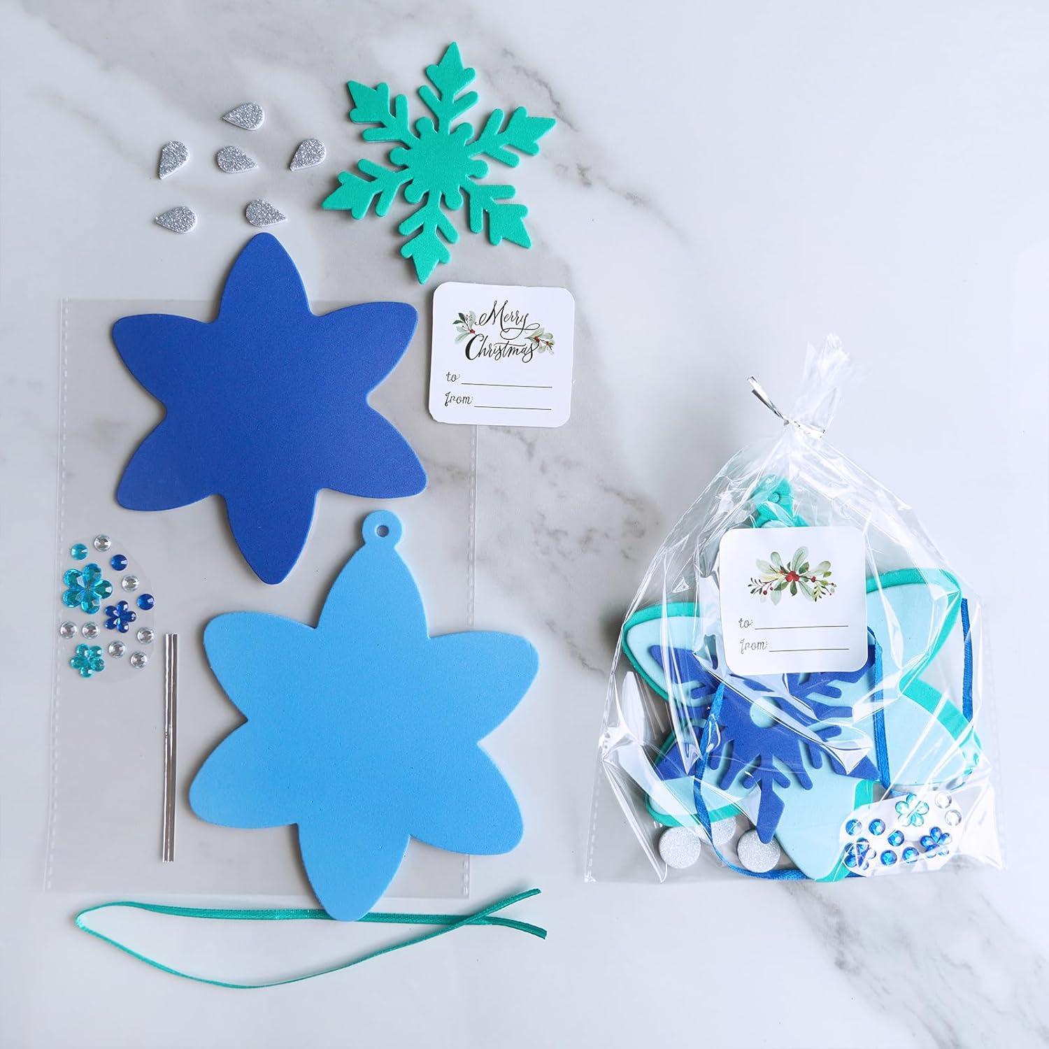 imageWinlyn 24 Sets Christmas Craft Kits Winter Crafts DIY 3D Snowflake Ornaments Decorations Art Sets Assorted Snowflake Christmas Foam Stickers for Kids Holiday Home Classroom Activities Party Favors