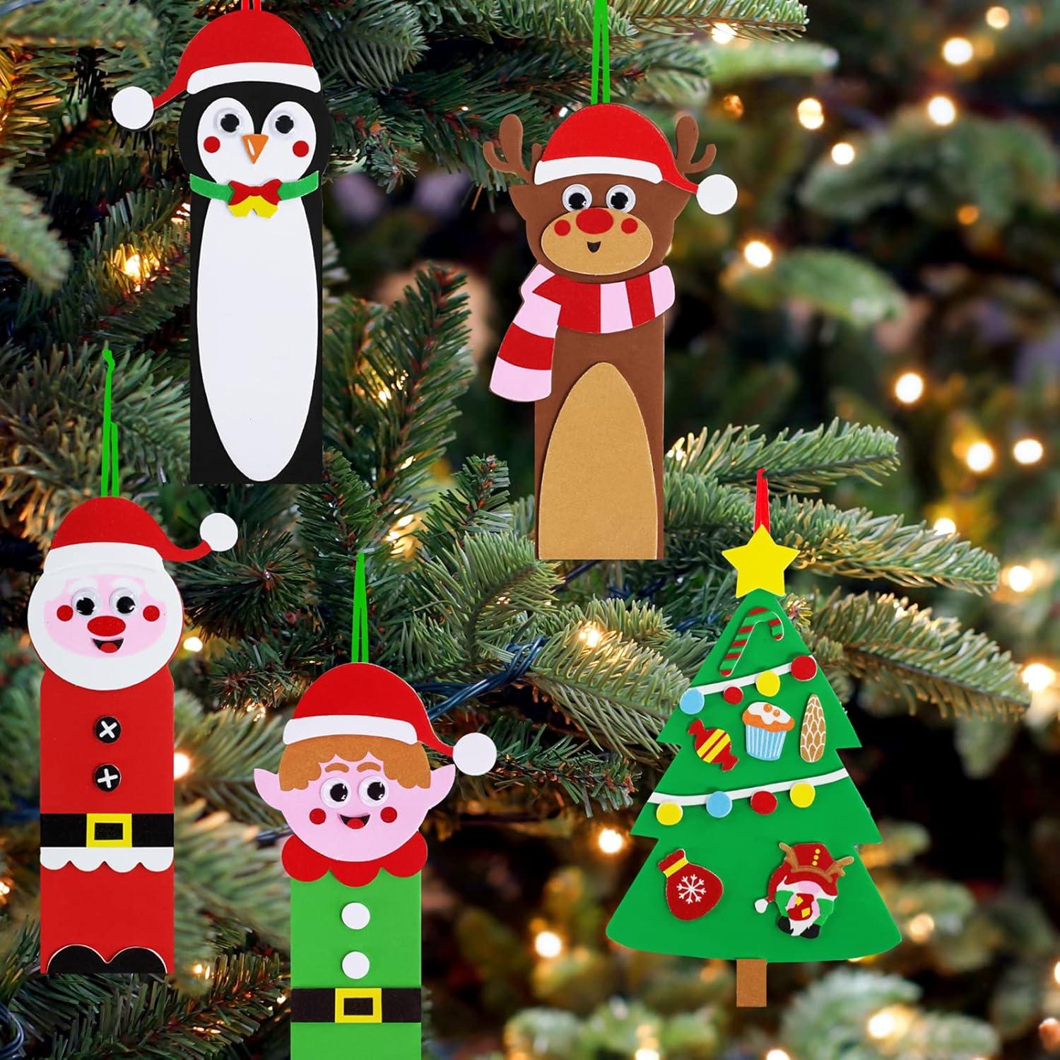 imageWinlyn 24 Sets Christmas Craft Kits Winter Crafts DIY Christmas Ornaments Art Sets Snowman Reindeer Pine Tree Owl Penguin Christmas Foam Stickers Arts and Crafts for Kids Holiday Classroom Activities