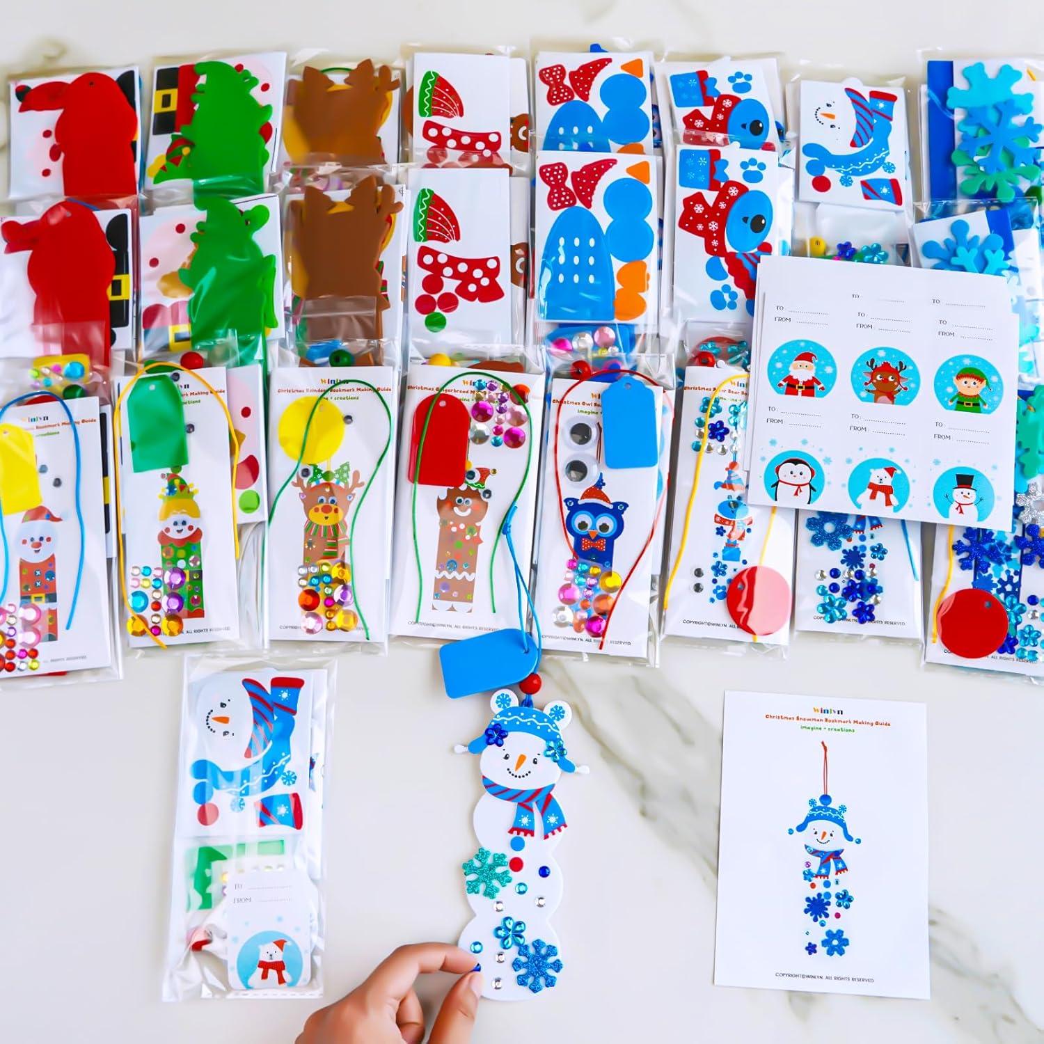 imageWinlyn 24 Sets Christmas Craft Kits Winter Crafts DIY Christmas Ornaments Bookmarks Decorations Festive Foam Stickers Christmas Arts and Crafts for Kids Holiday Classroom Art Activities Party Favors