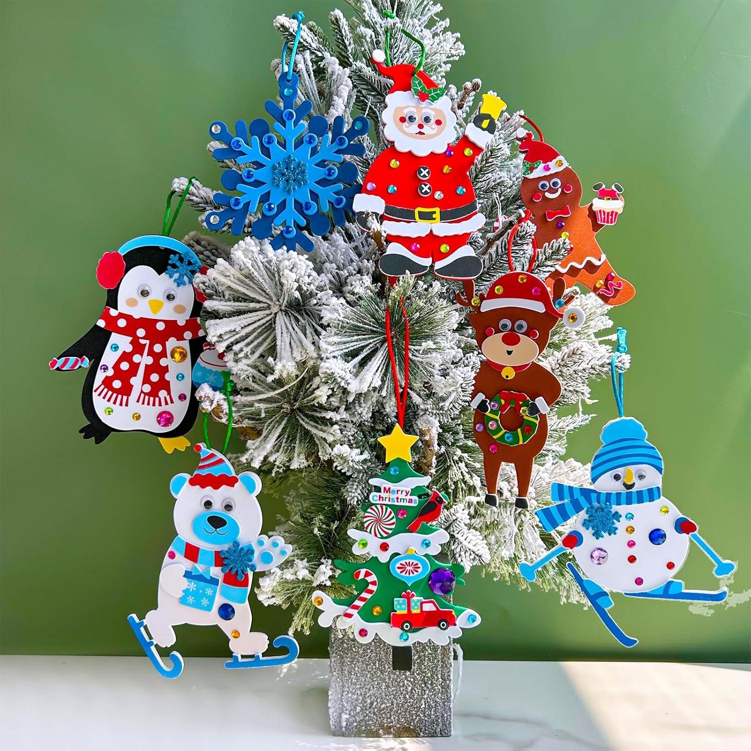 imageWinlyn 24 Sets Christmas Craft Kits Winter Crafts DIY Christmas Ornaments Decorations Art Sets Foam Santa Reindeer Snowman Christmas Stickers for Kids Holiday Season Classroom Activities Party Favors