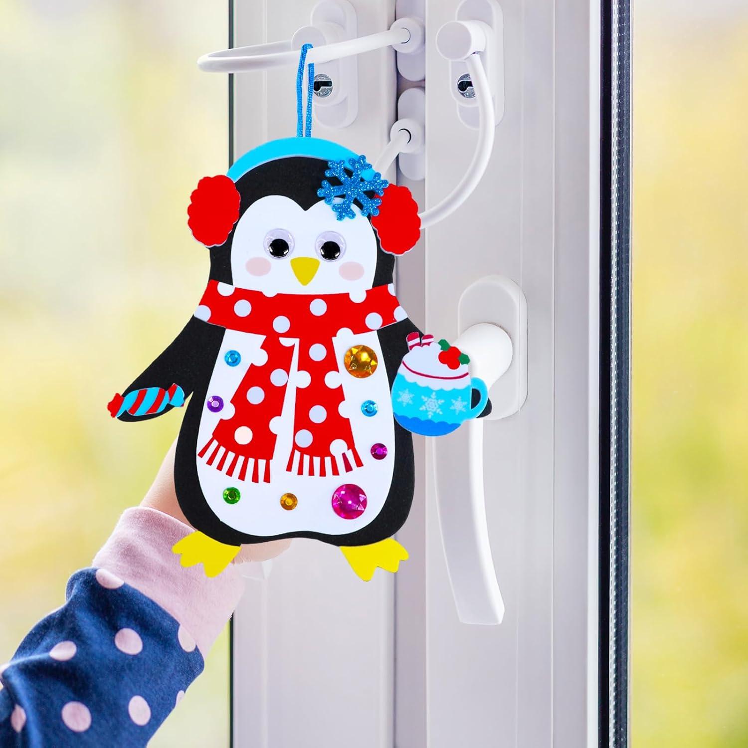 imageWinlyn 24 Sets Christmas Craft Kits Winter Crafts DIY Christmas Ornaments Decorations Art Sets Foam Santa Reindeer Snowman Christmas Stickers for Kids Holiday Season Classroom Activities Party Favors