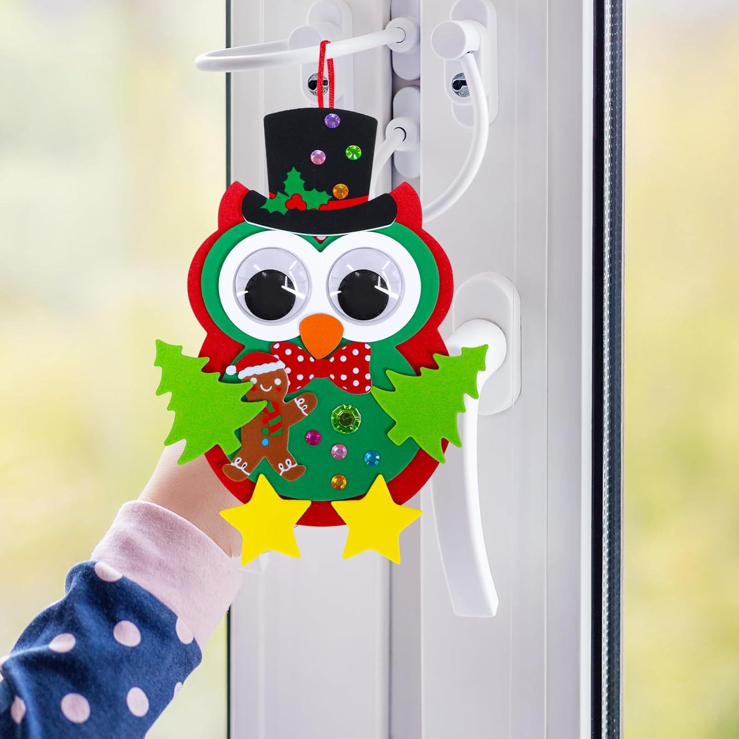 imageWinlyn 24 Sets Christmas Craft Kits Winter Crafts DIY Christmas Owl Ornaments Decorations Art Sets Foam Owl Christmas Tree Holiday Stickers for Kids Festival Home Classroom Activities Party Favors