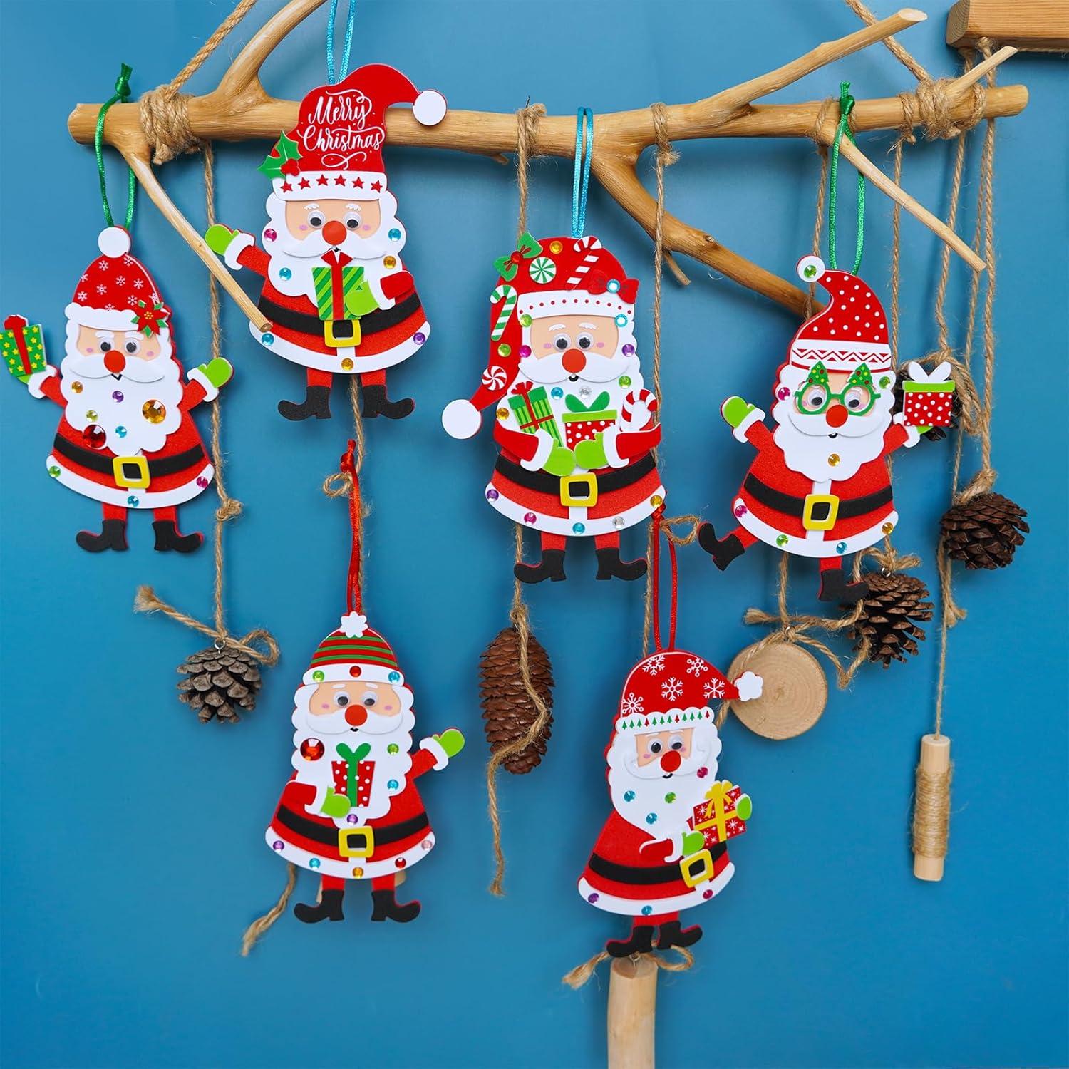 imageWinlyn 24 Sets Christmas Craft Kits Winter Crafts DIY Christmas Santa Ornaments Decorations Arts Sets Foam Santa Christmas Stickers for Kids Holiday Festive Home Classroom Activities Party Favors