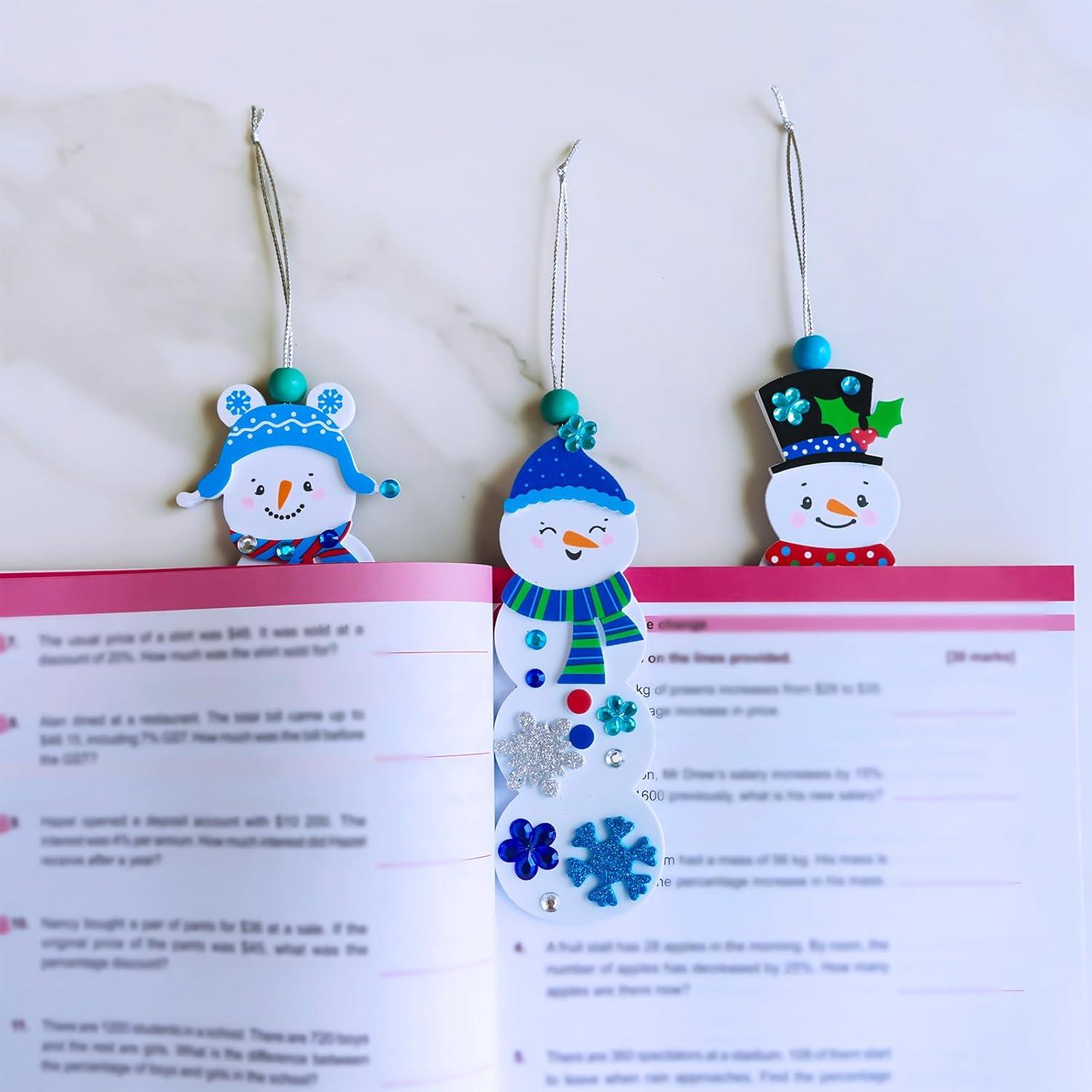 imageWinlyn 24 Sets Christmas Craft Kits Winter Crafts DIY Christmas Snowman Bookmarks Ornaments Art Sets Snowman Christmas Foam Stickers Arts and Crafts for Kids Holiday Classroom Activities Party Favors