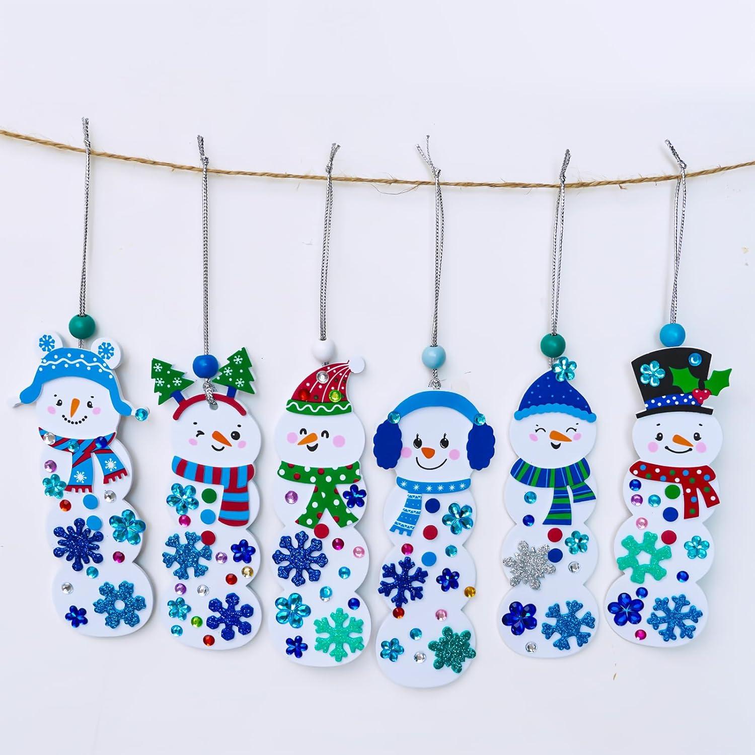 imageWinlyn 24 Sets Christmas Craft Kits Winter Crafts DIY Christmas Snowman Bookmarks Ornaments Art Sets Snowman Christmas Foam Stickers Arts and Crafts for Kids Holiday Classroom Activities Party Favors
