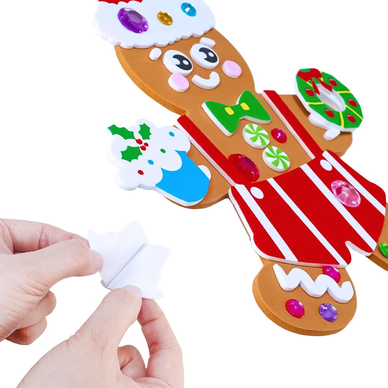 imageWinlyn 24 Sets Christmas Craft Kits Winter Crafts DIY Gingerbread Man Ornaments Decorations Festive Foam Stickers Christmas Arts and Crafts for Kids Holiday Home Classroom Art Activities Party Favors