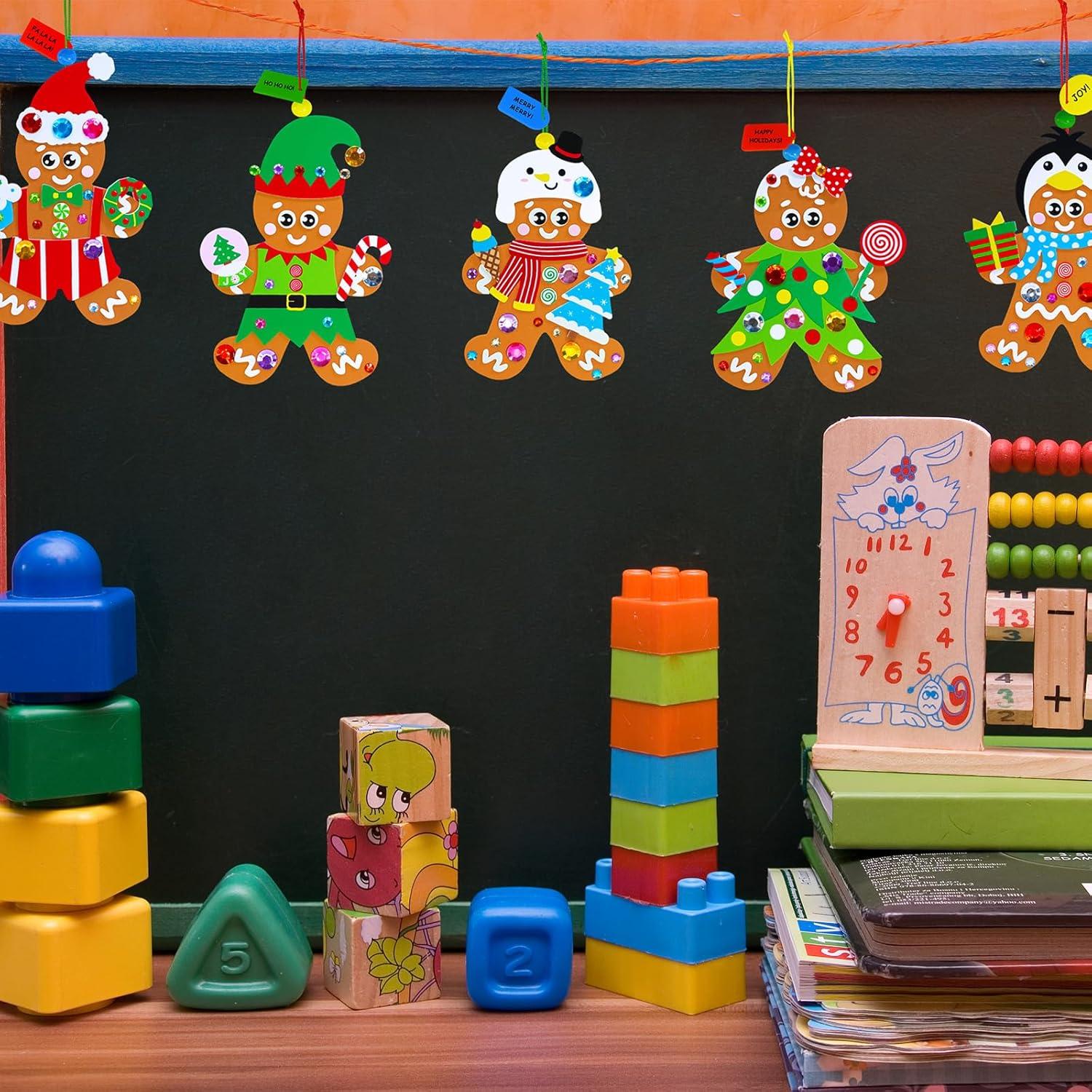 imageWinlyn 24 Sets Christmas Craft Kits Winter Crafts DIY Gingerbread Man Ornaments Decorations Festive Foam Stickers Christmas Arts and Crafts for Kids Holiday Home Classroom Art Activities Party Favors