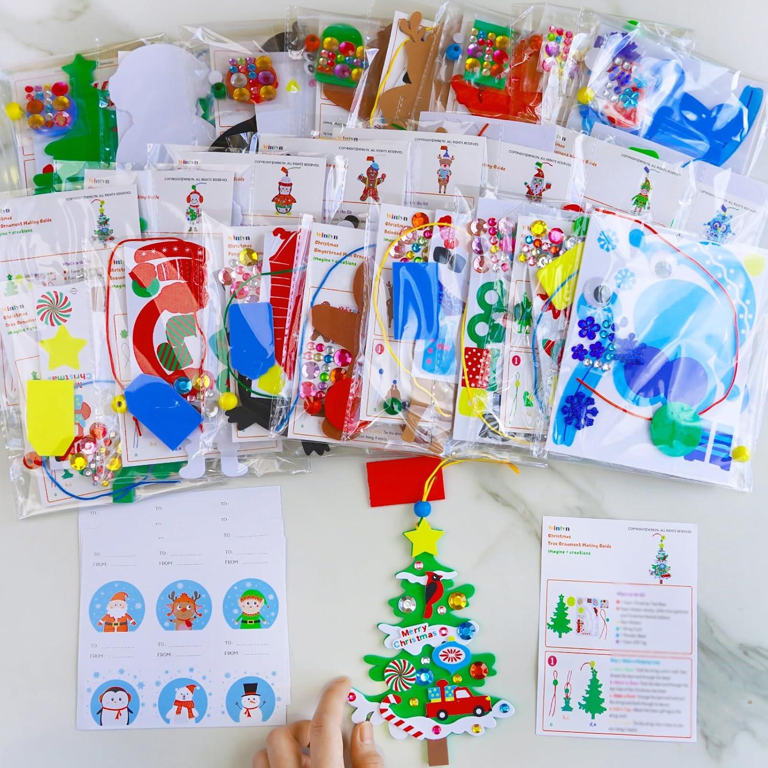 imageWinlyn 24 Sets Christmas Craft Kits Winter Crafts DIY Holiday Ornaments Decorations Winter Festive Foam Stickers Christmas Arts and Crafts for Kids Christmas Home Classroom Art Activities Party Favors