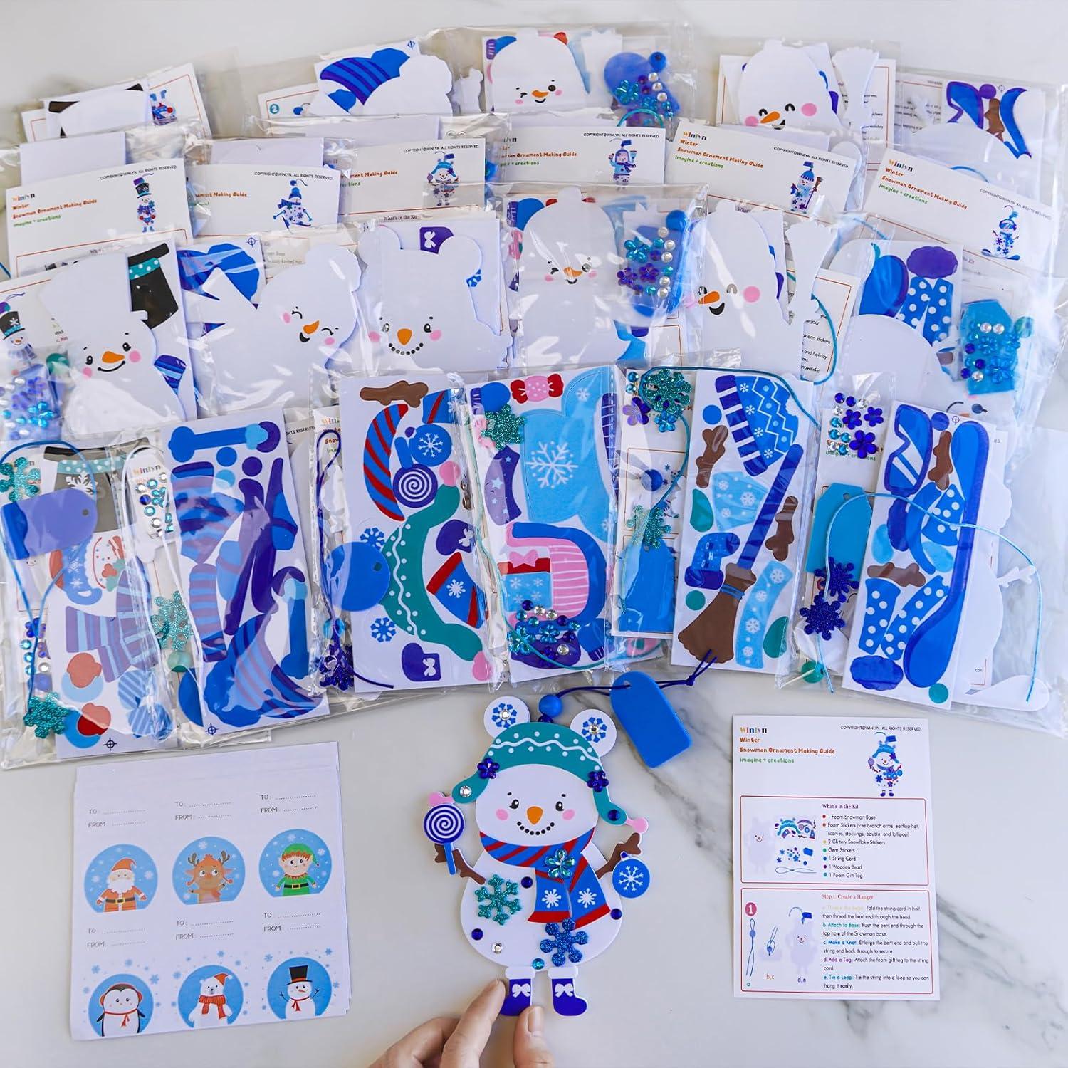 imageWinlyn 24 Sets Christmas Craft Kits Winter Crafts DIY Holiday Snowman Ornaments Decorations Snowman Festive Foam Stickers Christmas Arts and Crafts for Kids Home Classroom Art Activities Party Favor