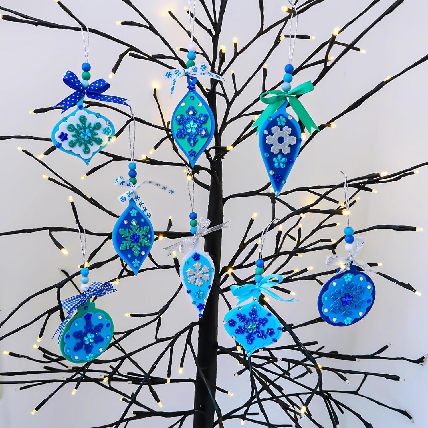 imageWinlyn 24 Sets Christmas Craft Kits Winter Crafts DIY Snowflake Baubles Ornaments Decorations Snowflake Foam Stickers Christmas Arts and Crafts for Kids Holiday Classroom Art Activities Party Favors