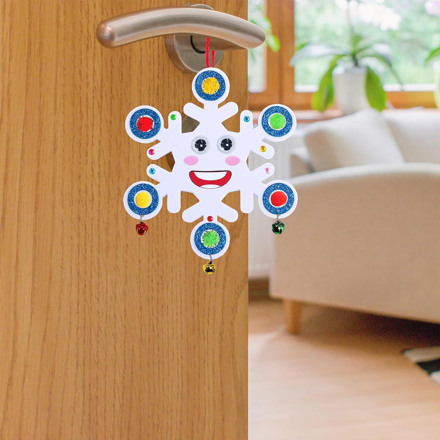 imageWinlyn 24 Sets Christmas Craft Kits Winter Crafts DIY Snowflake Ornaments Decorations Art Sets Foam Snowflakes Smile Stickers Jingel Bells for Kids Holiday Home Classroom Activities Party Favors