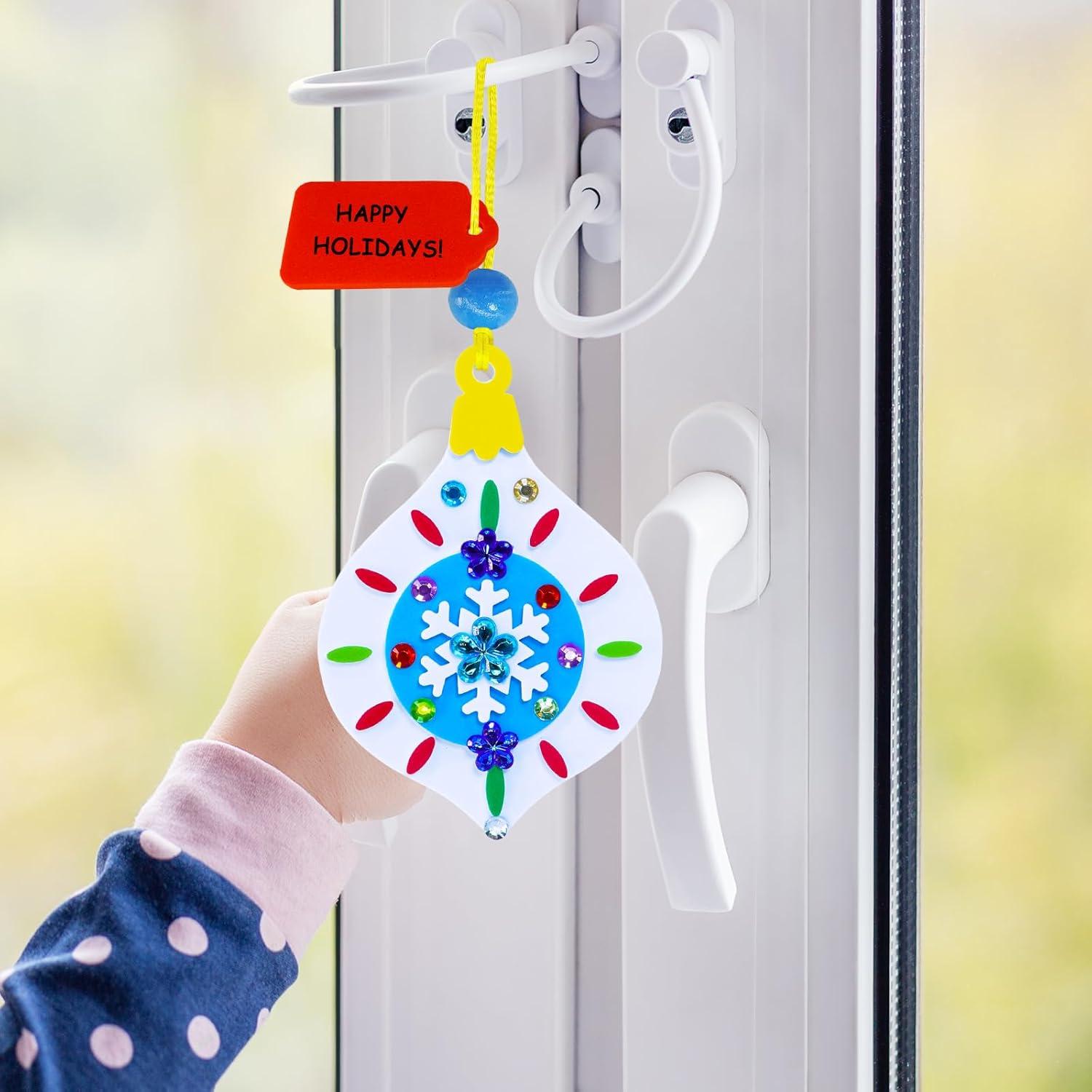 imageWinlyn 24 Sets Christmas Craft Kits Winter Crafts DIY Xmas Bauble Ornaments Decorations Festive Foam Stickers Christmas Arts and Crafts for Kids Holiday Party Favors Home Classroom Art Activities