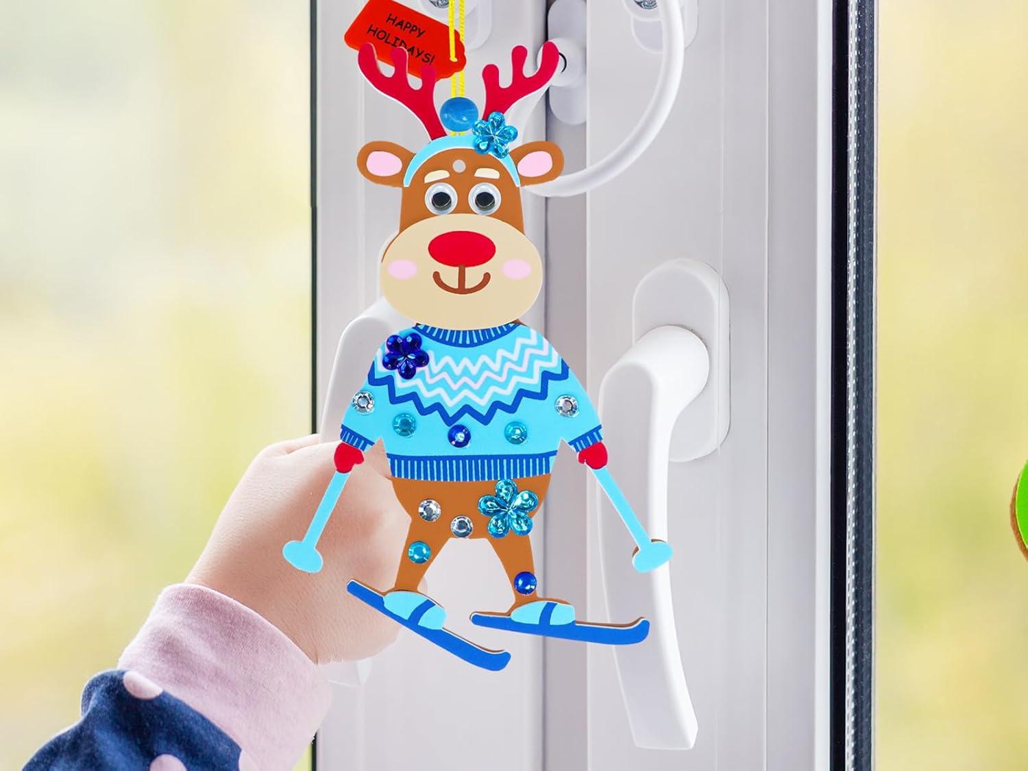 imageWinlyn 24 Sets Christmas Craft Kits Winter Crafts DIY Xmas Reindeer Ornaments Decorations Festive Foam Stickers Christmas Arts and Crafts for Kids Holiday Party Favors Home Classroom Art Activities