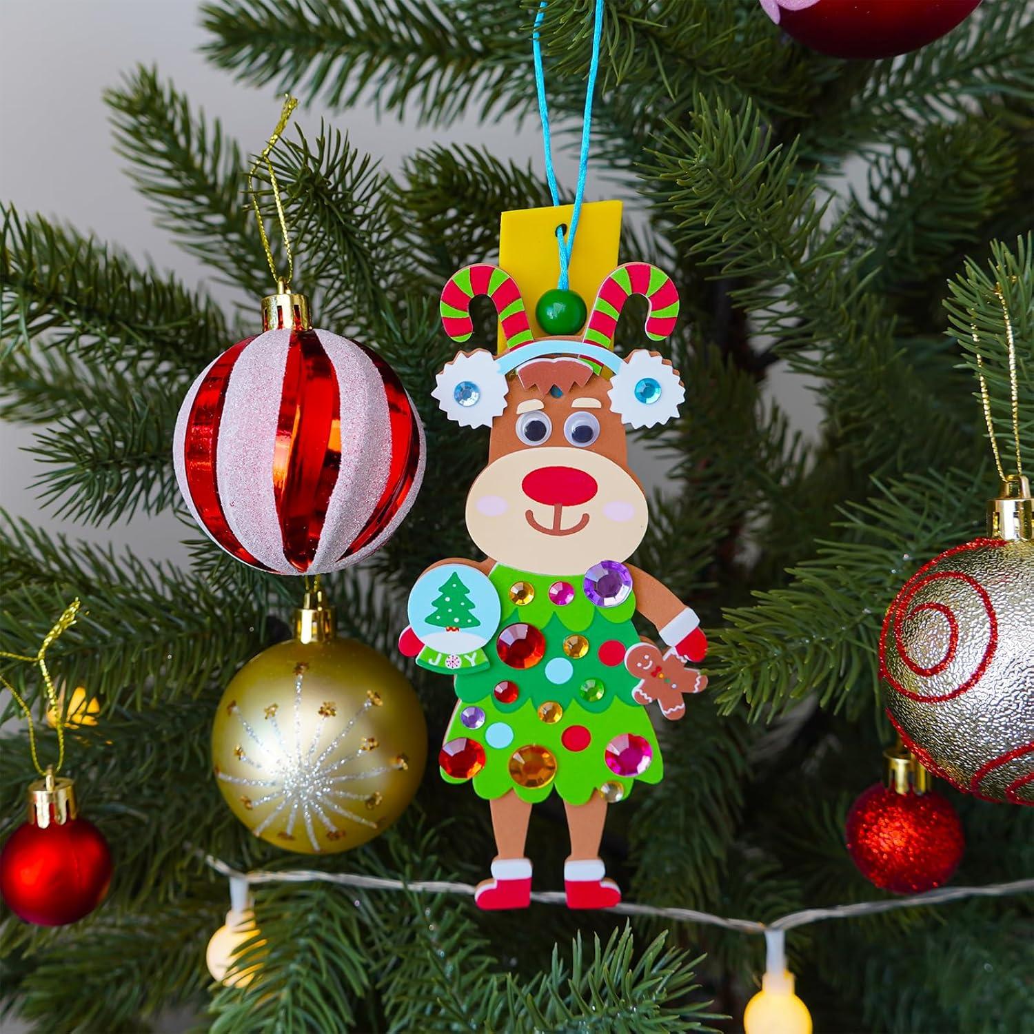 imageWinlyn 24 Sets Christmas Craft Kits Winter Crafts DIY Xmas Reindeer Ornaments Decorations Festive Foam Stickers Christmas Arts and Crafts for Kids Holiday Party Favors Home Classroom Art Activities