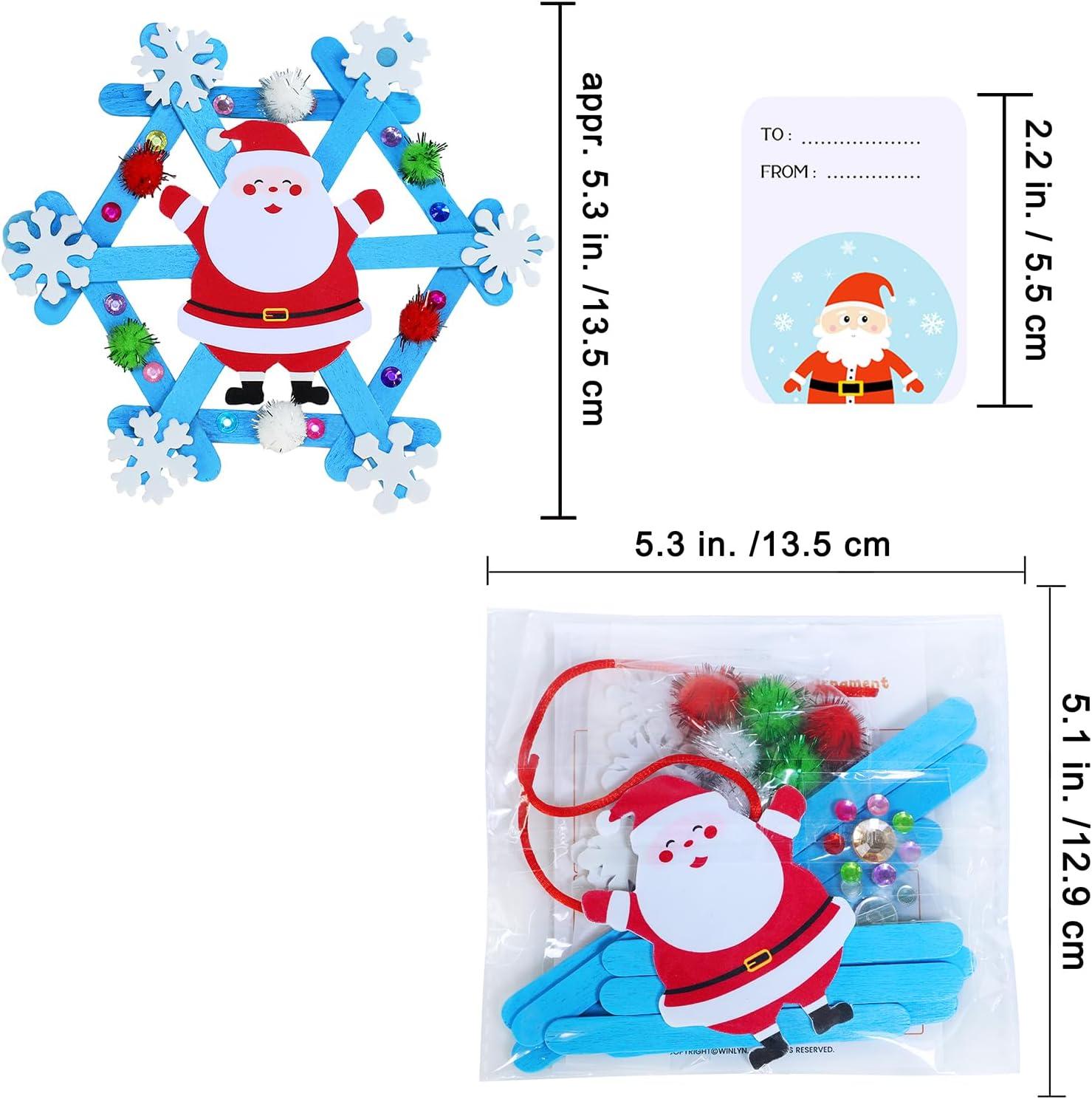 imageWinlyn 24 Sets Christmas Craft Kits Winter Crafts Popsicle Stick Snowflake Ornaments Decorations Art Sets Craft Stick Snowflake Christmas Stickers for Kids Holiday Classroom Activities Party Favors