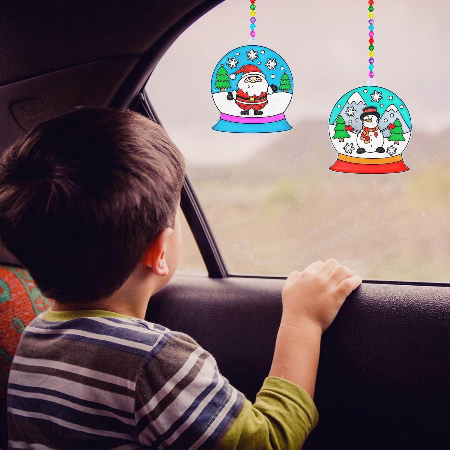 imageWinlyn 24 Sets Christmas Snow Globe Suncatcher Ornaments DIY Window Paint Art Suncatchers Craft Kits Winter Christmas Snow Globe Sun Catchers for Kids Holiday Classroom Party Decorations Art Project