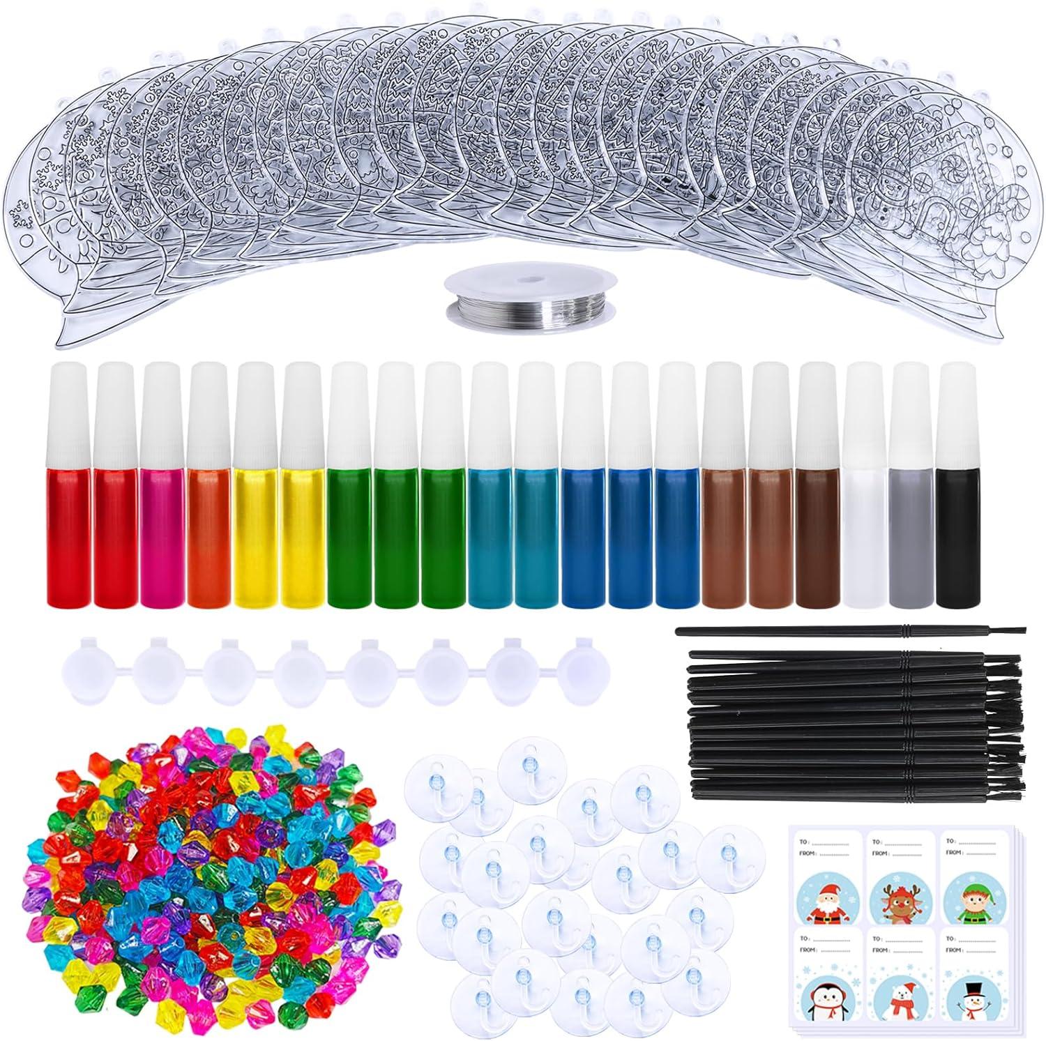 imageWinlyn 24 Sets Christmas Snow Globe Suncatcher Ornaments DIY Window Paint Art Suncatchers Craft Kits Winter Christmas Snow Globe Sun Catchers for Kids Holiday Classroom Party Decorations Art Project