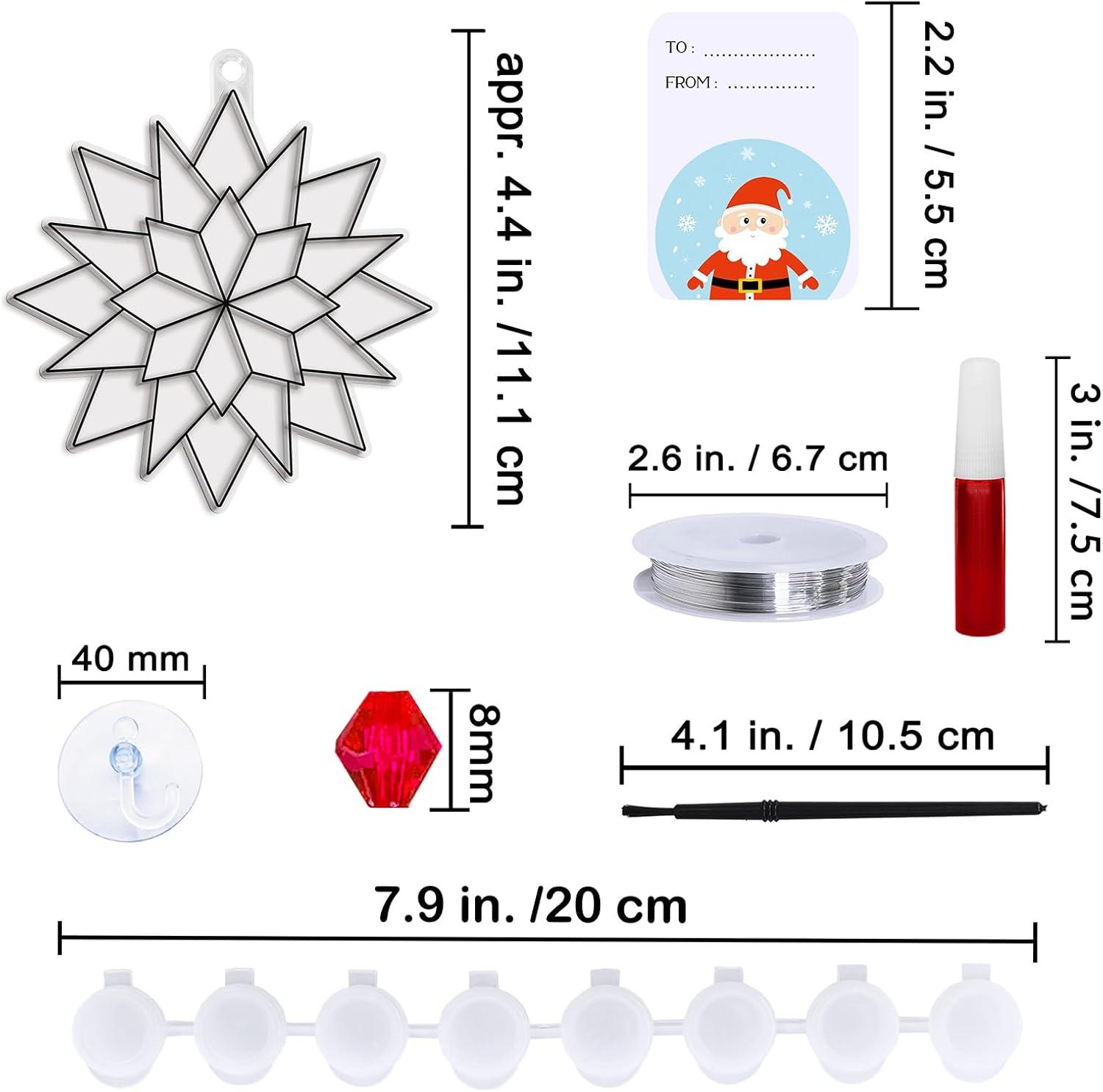 imageWinlyn 24 Sets Christmas Snowflake Suncatchers Ornaments Decorations DIY Window Paint Art Suncatchers Winter Crafts Painting Kits for Kids Classroom Activities Art Project Party Favors