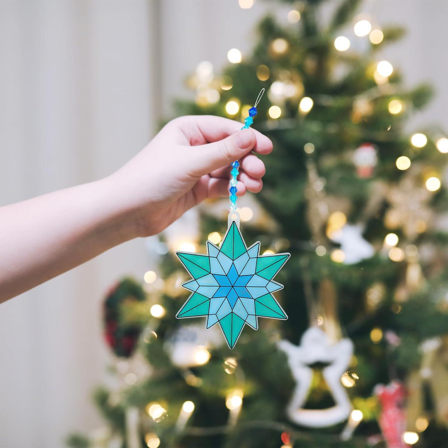 imageWinlyn 24 Sets Christmas Snowflake Suncatchers Ornaments Decorations DIY Window Paint Art Suncatchers Winter Crafts Painting Kits for Kids Classroom Activities Art Project Party Favors