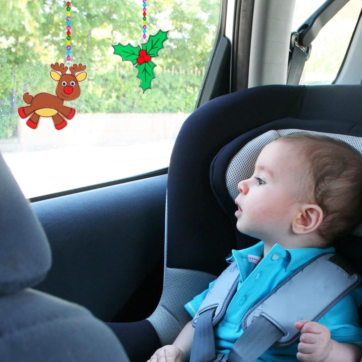 imageWinlyn 24 Sets Christmas Suncatchers Ornaments Decorations DIY Window Paint Art Suncatchers Christmas Craft Kits Santa Snowman Snowflake Reindeer Sun Catchers for Kids Classroom Activities Art Project