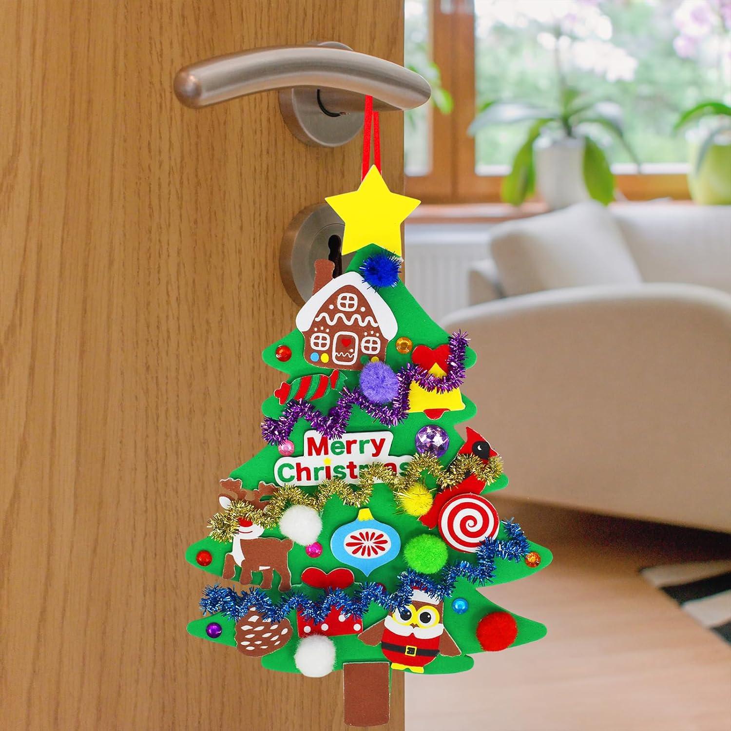 imageWinlyn 24 Sets Christmas Tree Ornaments Decorations Art Sets DIY Christmas Craft Kits Pine Tree Snowman Snowflake Penguin Foam Stickers Arts and Crafts for Kids Party Favors Home Classroom Activities