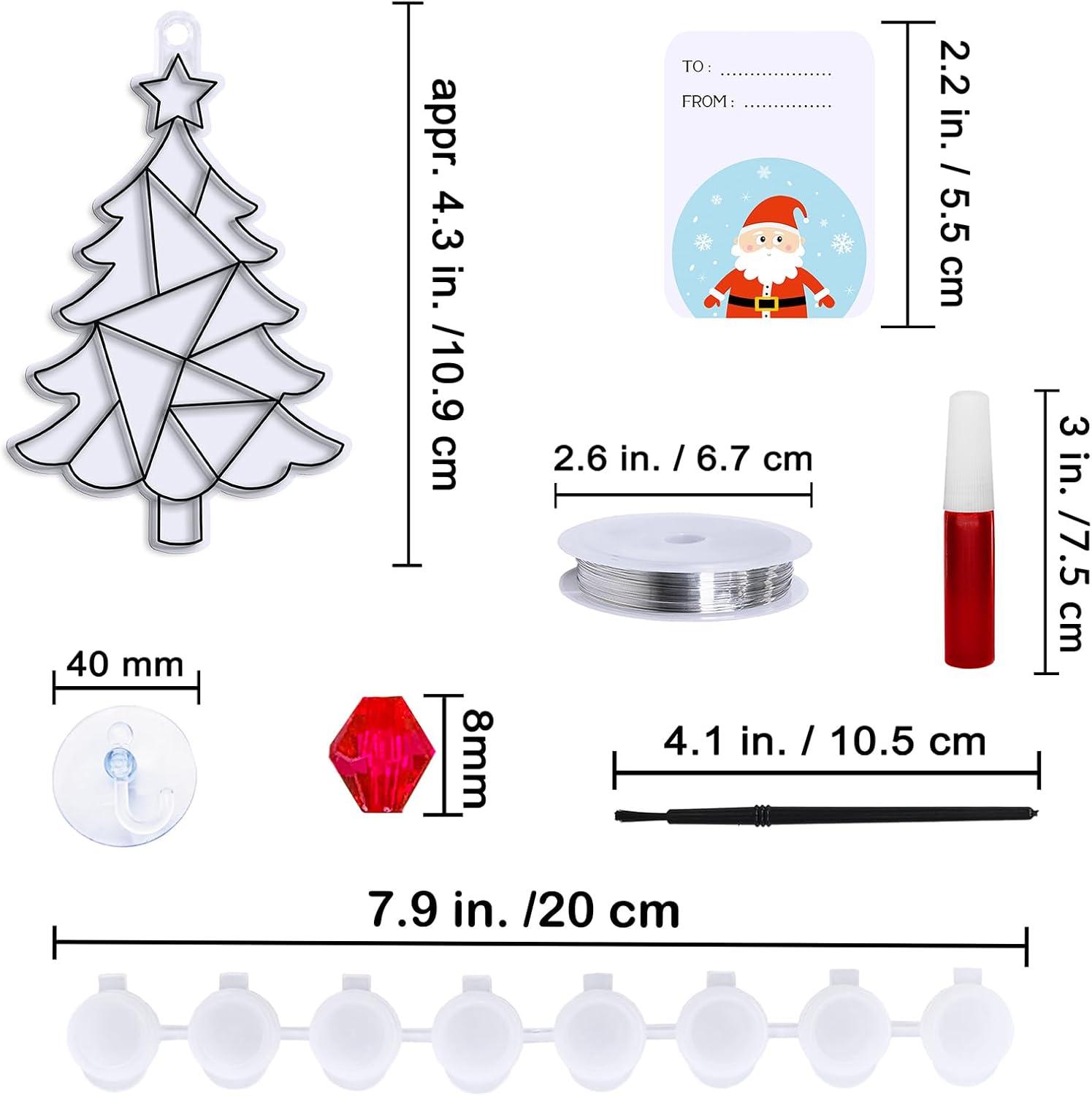 imageWinlyn 24 Sets Christmas Tree Suncatchers Ornaments Decorations DIY Window Paint Art Suncatchers Winter Crafts Painting Kits for Kids Classroom Activities Art Project Party Favors