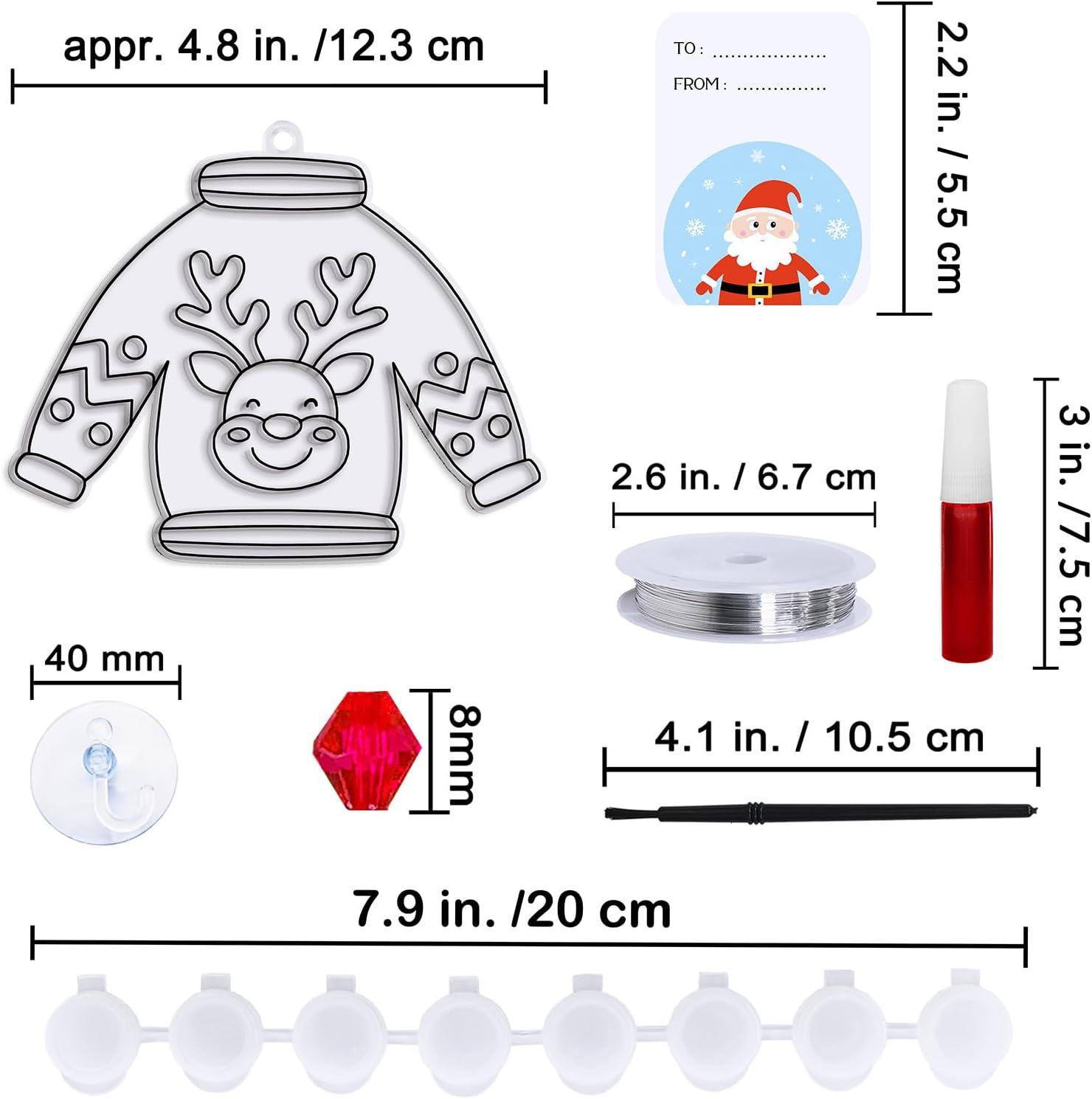 imageWinlyn 24 Sets Christmas Ugly Sweater Suncatchers Ornaments Decorations DIY Window Paint Art Suncatchers Winter Crafts Painting Kits for Kids Classroom Activities Art Project Party Favors