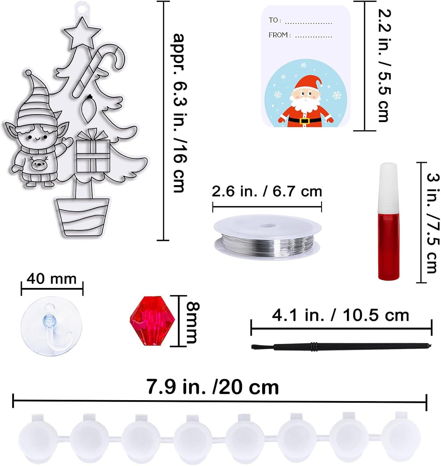 imageWinlyn 24 Sets Potted Christmas Tree Suncatchers Ornaments Decorations DIY Window Paint Art Suncatchers Winter Crafts Painting Kits for Kids Classroom Activities Art Project Party Favors