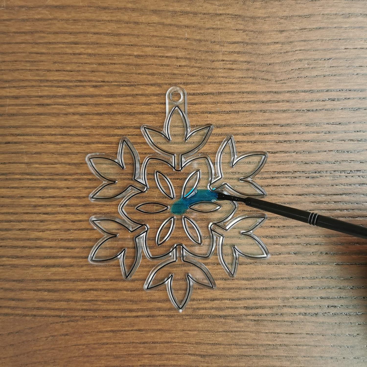 imageWinlyn 24 Sets Snowflake Suncatchers Ornaments Decorations DIY Window Paint Art Suncatchers Christmas Craft Kits Hanging Snowflake Sun Catchers for Kids Christmas Winter Home Classroom Party Activity