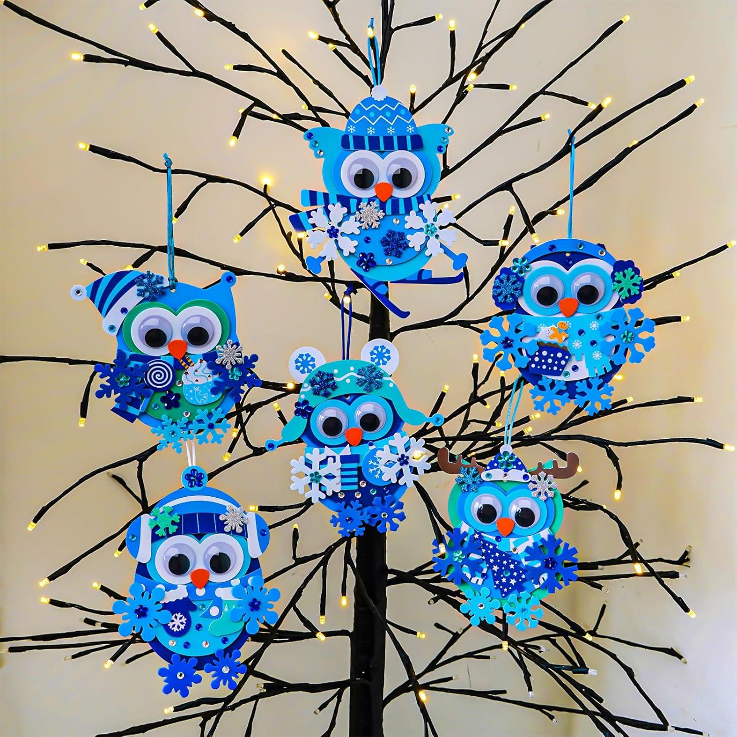 imageWinlyn 24 Sets Winter Craft Kits Christmas Crafts DIY Snowflake Owl Ornaments Decorations Craft Kit Festive Foam Stickers Winter Arts and Crafts for Kids Holiday Home Classroom Activities Party Favors