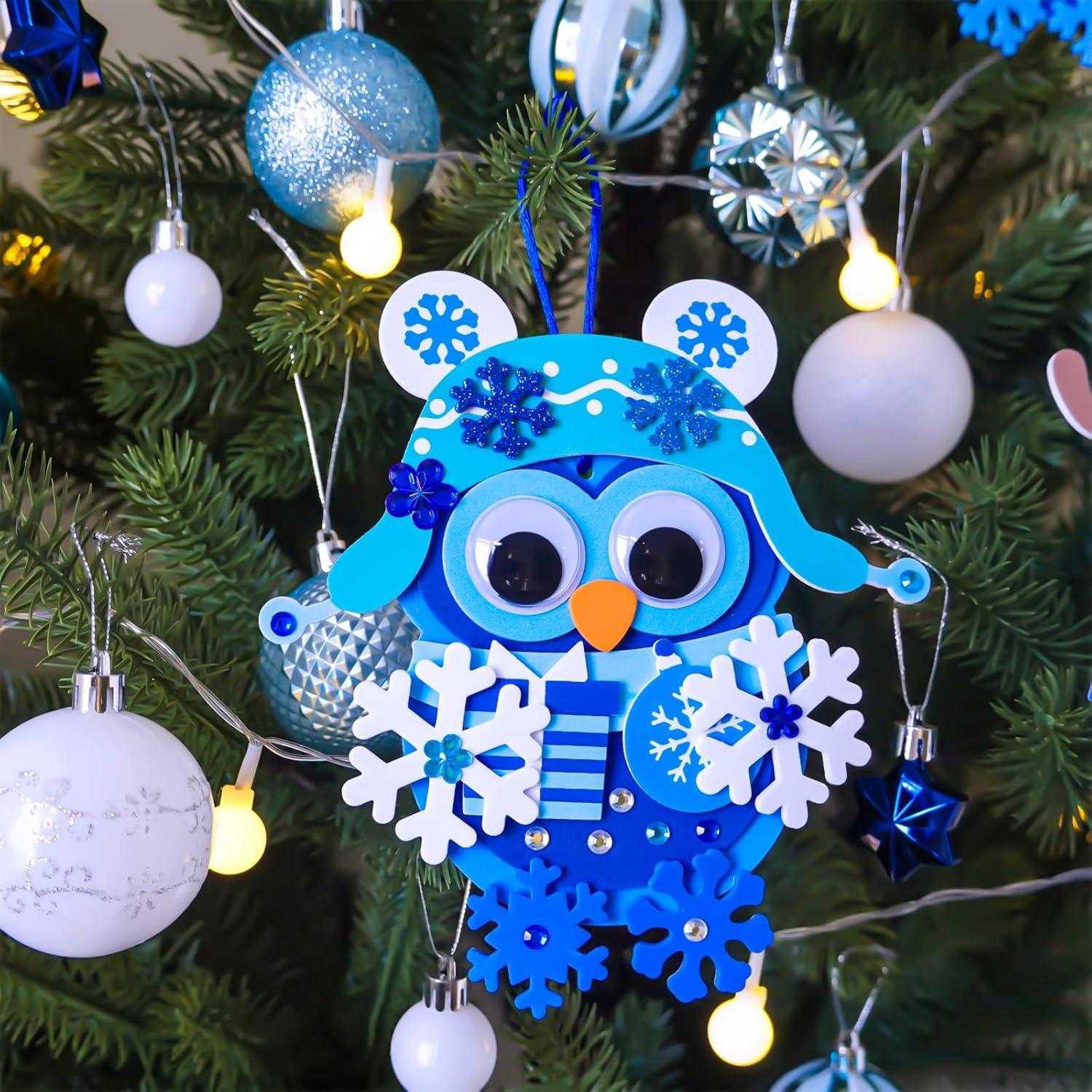 imageWinlyn 24 Sets Winter Craft Kits Christmas Crafts DIY Snowflake Owl Ornaments Decorations Craft Kit Festive Foam Stickers Winter Arts and Crafts for Kids Holiday Home Classroom Activities Party Favors