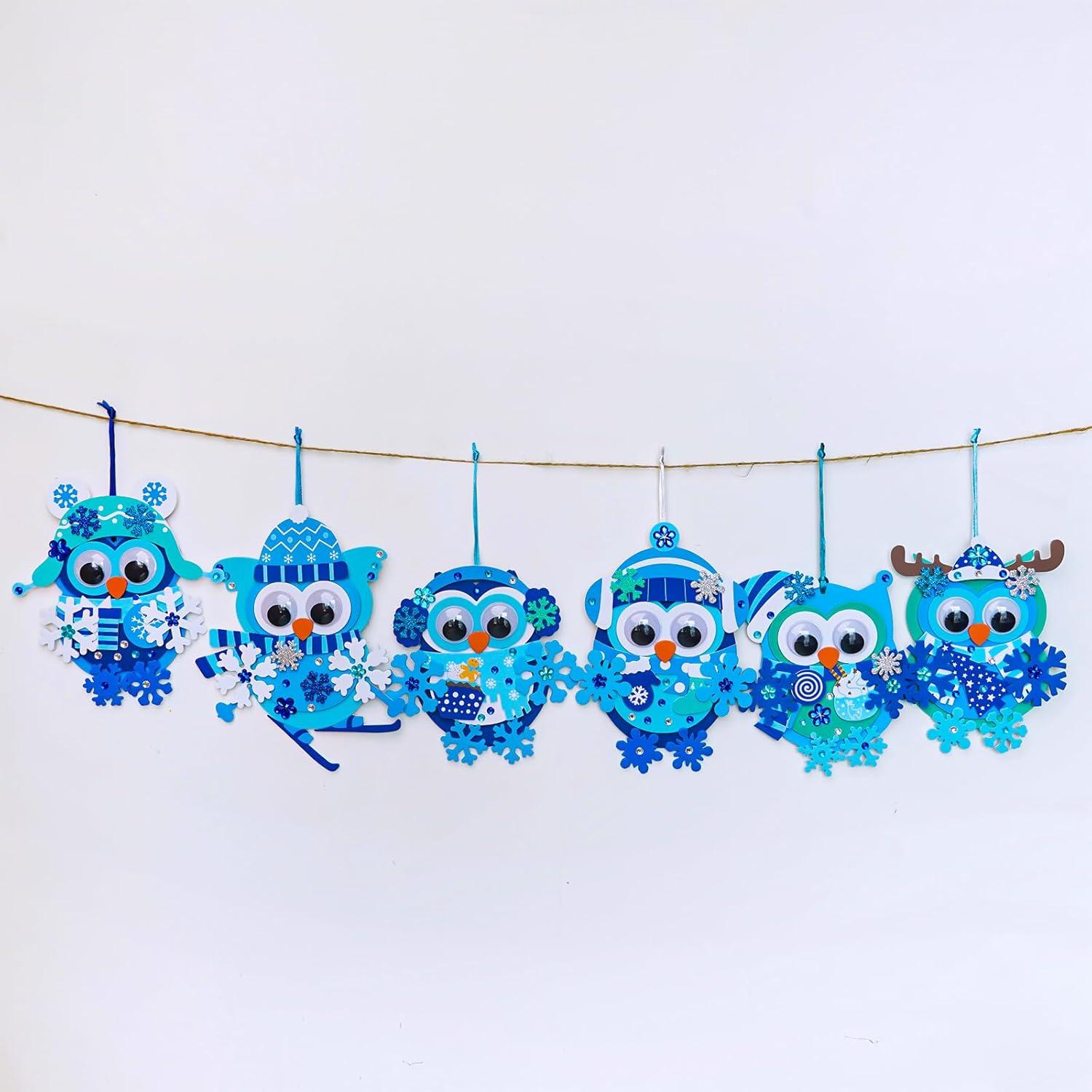 imageWinlyn 24 Sets Winter Craft Kits Christmas Crafts DIY Snowflake Owl Ornaments Decorations Craft Kit Festive Foam Stickers Winter Arts and Crafts for Kids Holiday Home Classroom Activities Party Favors