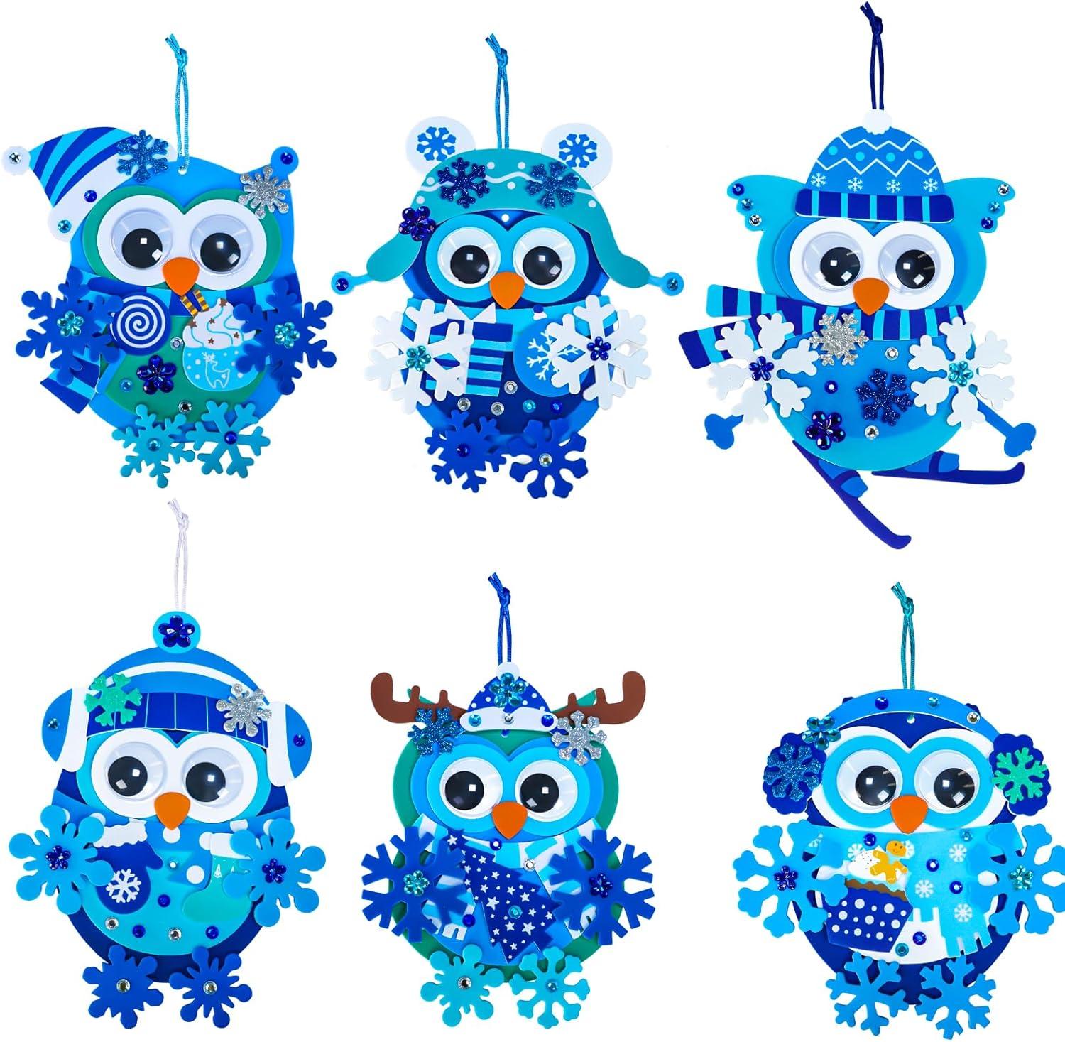 imageWinlyn 24 Sets Winter Craft Kits Christmas Crafts DIY Snowflake Owl Ornaments Decorations Craft Kit Festive Foam Stickers Winter Arts and Crafts for Kids Holiday Home Classroom Activities Party Favors