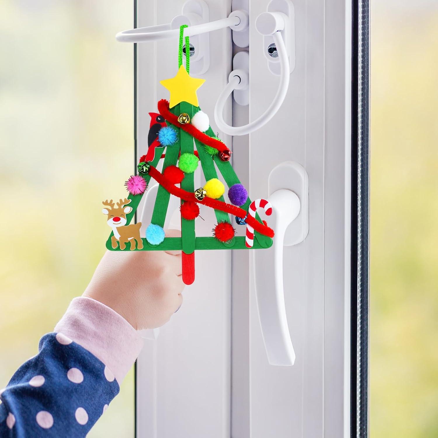 imageWinlyn 27 Sets Christmas Craft Kits Winter Crafts Popsicle Stick Christmas Tree Ornaments Decorations Art Sets Craft Sticks Christmas Foam Stickers for Kids Holiday Classroom Activities Party Favors