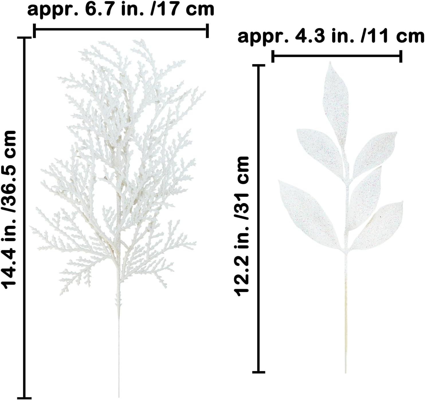 imageWinlyn 30 Pcs Christmas Teal Blue Glittered Artificial Leaf Sprays Cedar Picks Christmas Tree Ornaments Winter Floral Stems for Teal Blue Christmas Tree Wreath Centerpiece Holiday Wedding DecorationsWhite