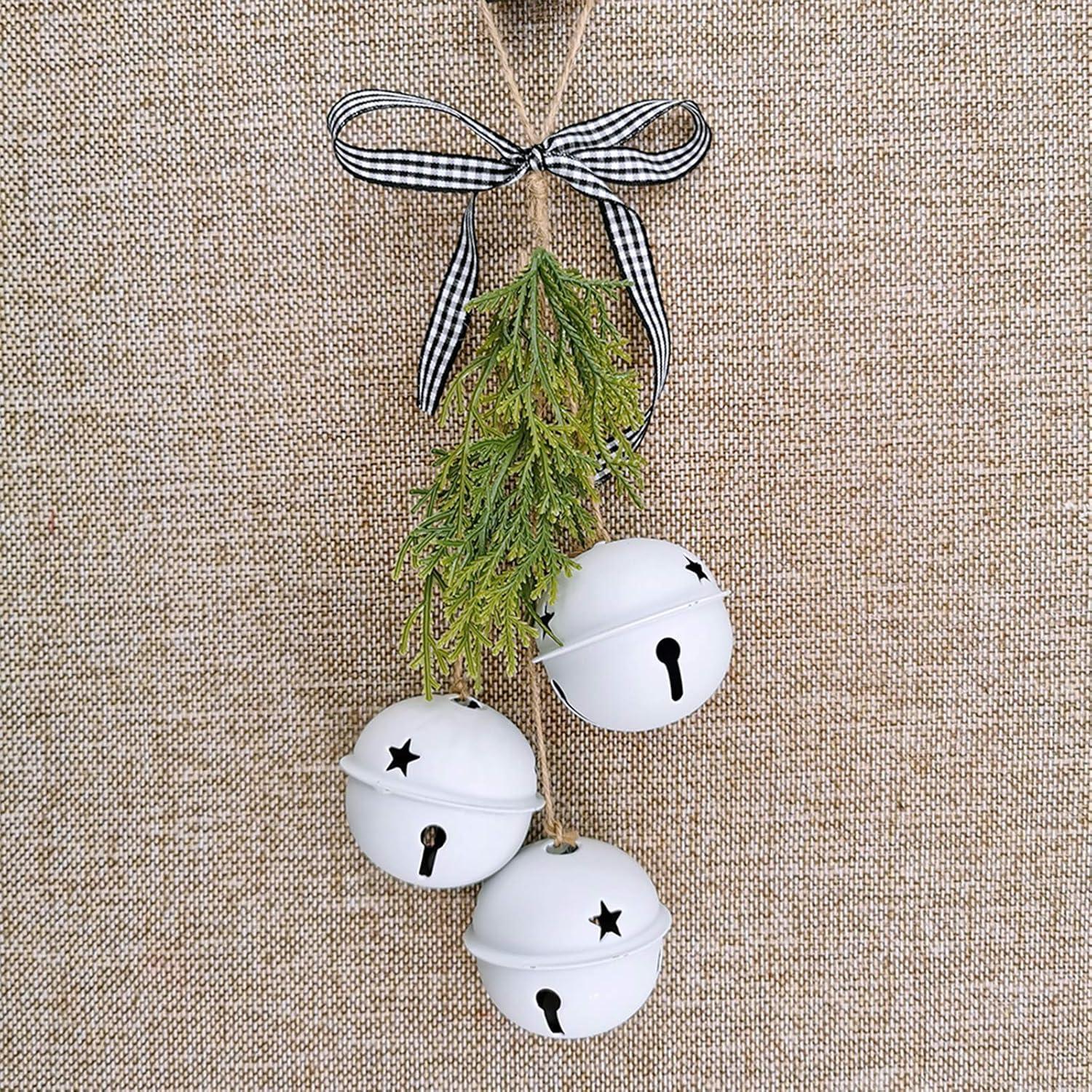imageWinlyn 30 Pcs White Jingle Bells with Star Cutouts Christmas Metal Sleigh Bells Rustic Craft Bells for Christmas Tree Wreath Garland Ornaments Holiday DIY Decorations Assorted Sizes 16quot 24quot 35quot