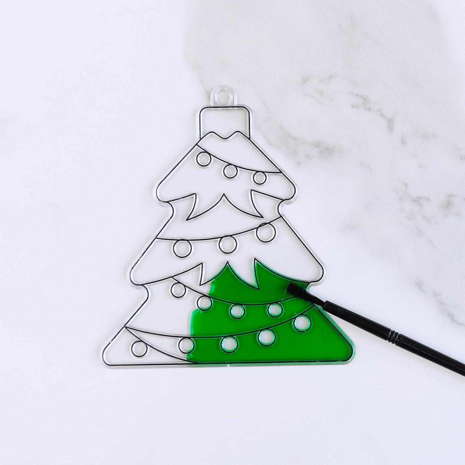 imageWinlyn 30 Sets Christmas Bauble Suncatcher Ornaments DIY Window Paint Art Suncatchers Craft Kits Winter Christmas Ball Sun Catchers for Kids Holiday Classroom Party Decorations Art Project