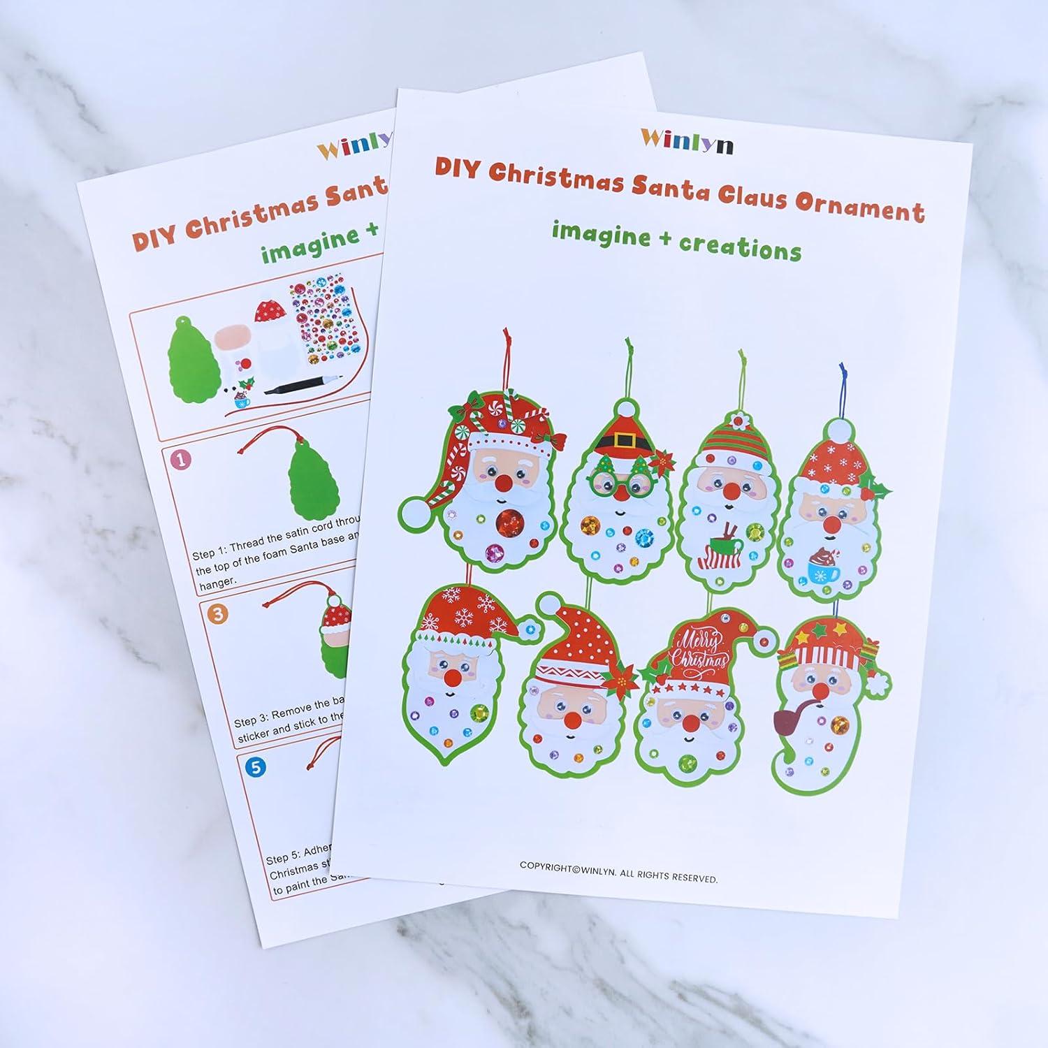 imageWinlyn 32 Sets Bulk Santa Christmas Ornaments Decorations Craft Kits School Arts and Crafts Foam Santa Christmas Stickers for Kids Holiday Xmas Festive Classroom Activities Party Favors Art Project