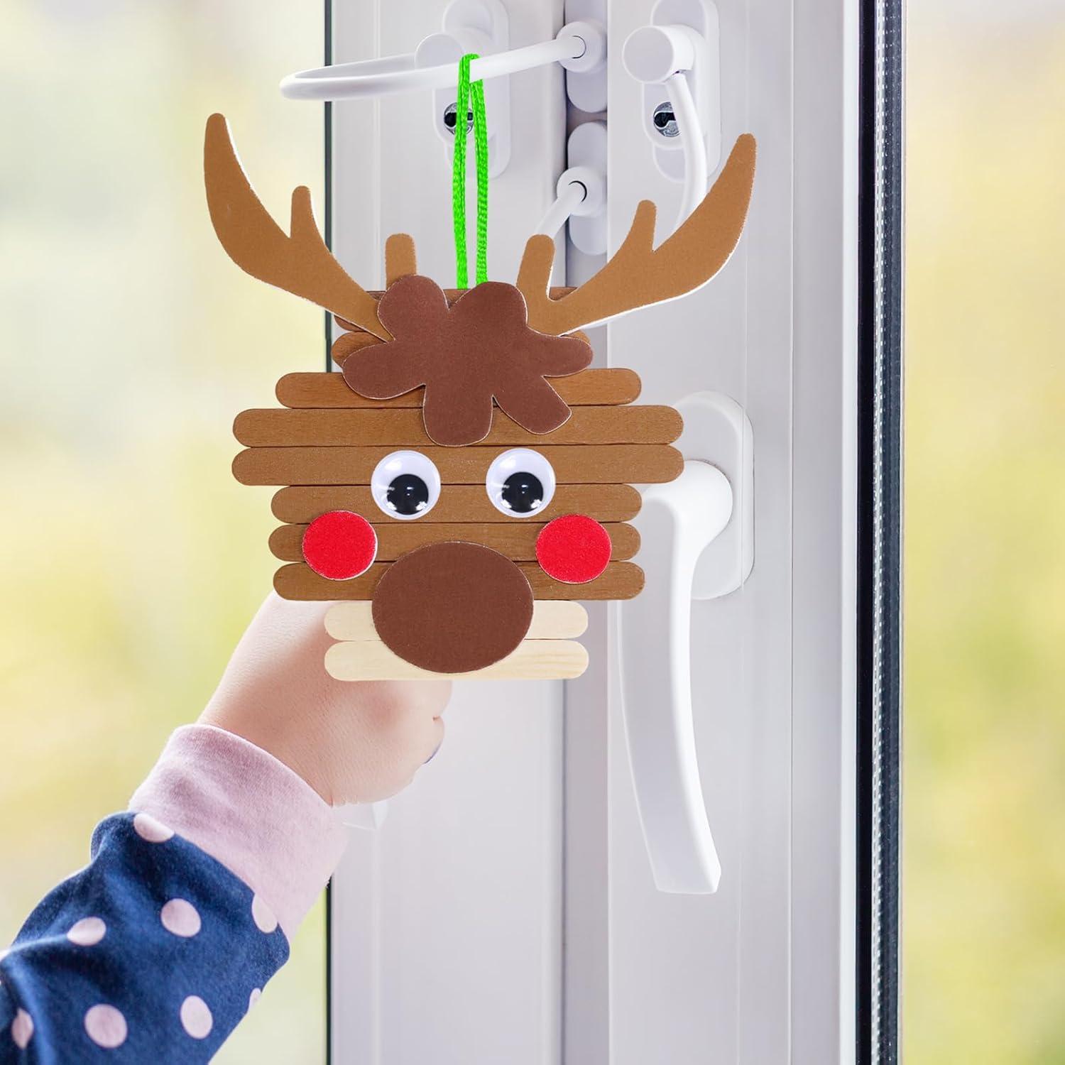 imageWinlyn 32 Sets Christmas Craft Kits Winter Crafts DIY Popsicle Stick Christmas Ornaments Decorations Art Sets Craft Sticks Christmas Foam Stickers for Kids Holiday Classroom Activities Party Favors