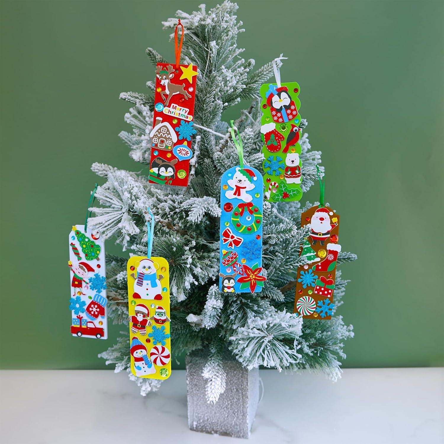 imageWinlyn 36 Sets Christmas Craft Kits Winter Crafts DIY Christmas Ornaments Art Sets Snowman Reindeer Pine Tree Penguin Christmas Foam Stickers Arts and Crafts for Kids Holiday Classroom Activities