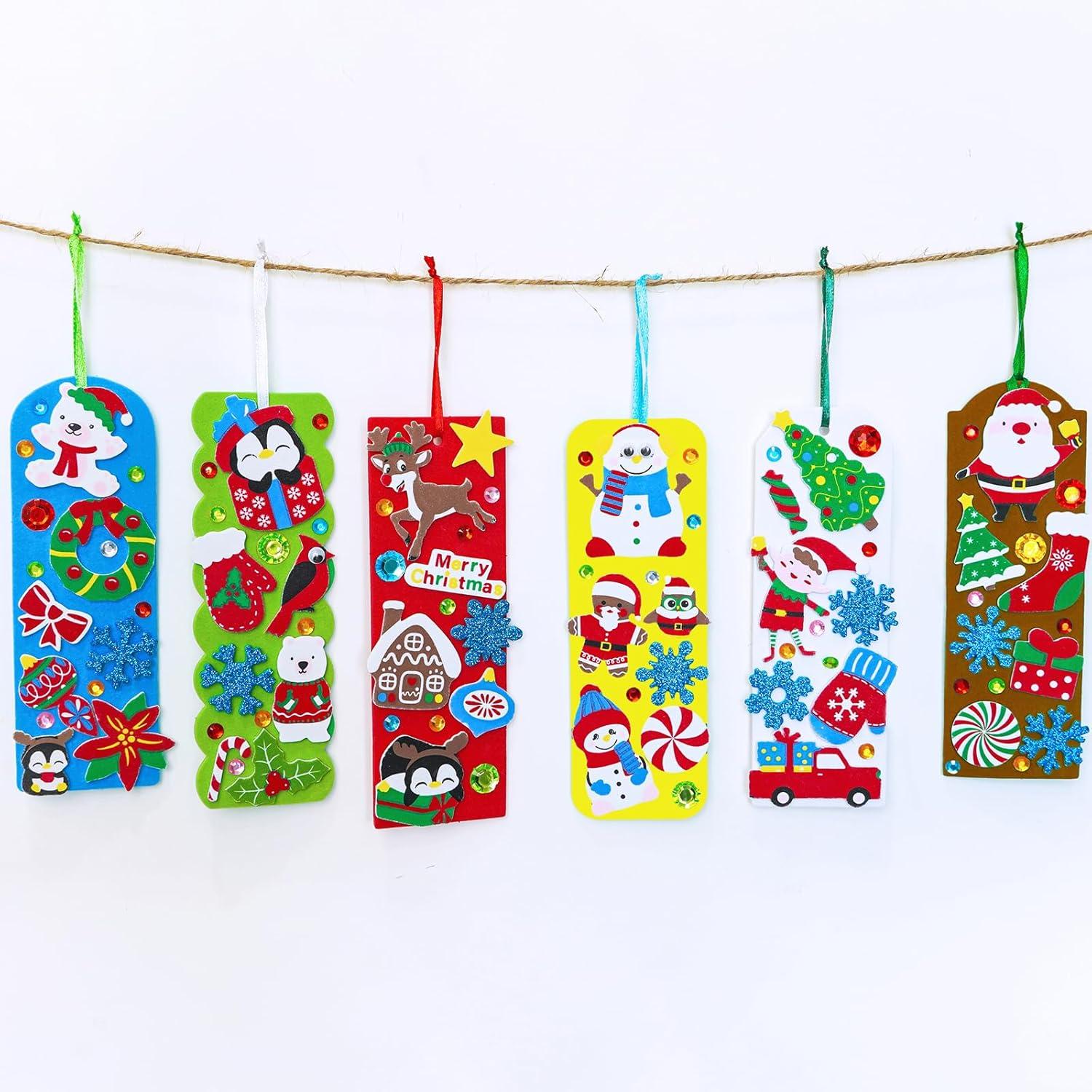 imageWinlyn 36 Sets Christmas Craft Kits Winter Crafts DIY Christmas Ornaments Art Sets Snowman Reindeer Pine Tree Penguin Christmas Foam Stickers Arts and Crafts for Kids Holiday Classroom Activities