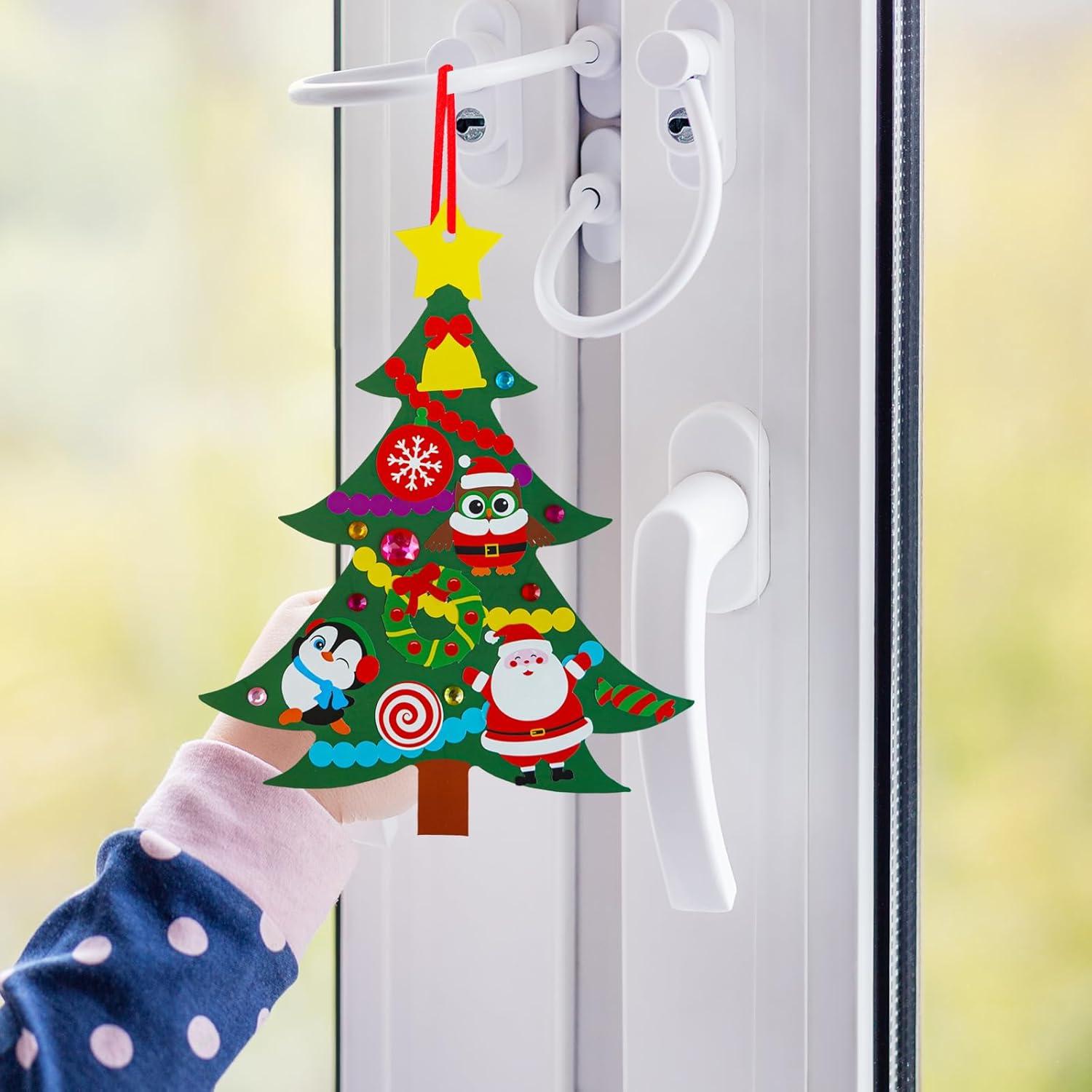 imageWinlyn 48 Sets Christmas Tree Ornaments Decorations Art Sets DIY Christmas Craft Kits Winter Crafts Pine Tree Snowman Snowflake Santa Xmas Stickers for Kids Holiday Classroom Activities Party Favors