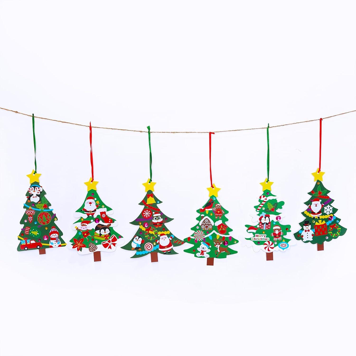 imageWinlyn 48 Sets Christmas Tree Ornaments Decorations Art Sets DIY Christmas Craft Kits Winter Crafts Pine Tree Snowman Snowflake Santa Xmas Stickers for Kids Holiday Classroom Activities Party Favors