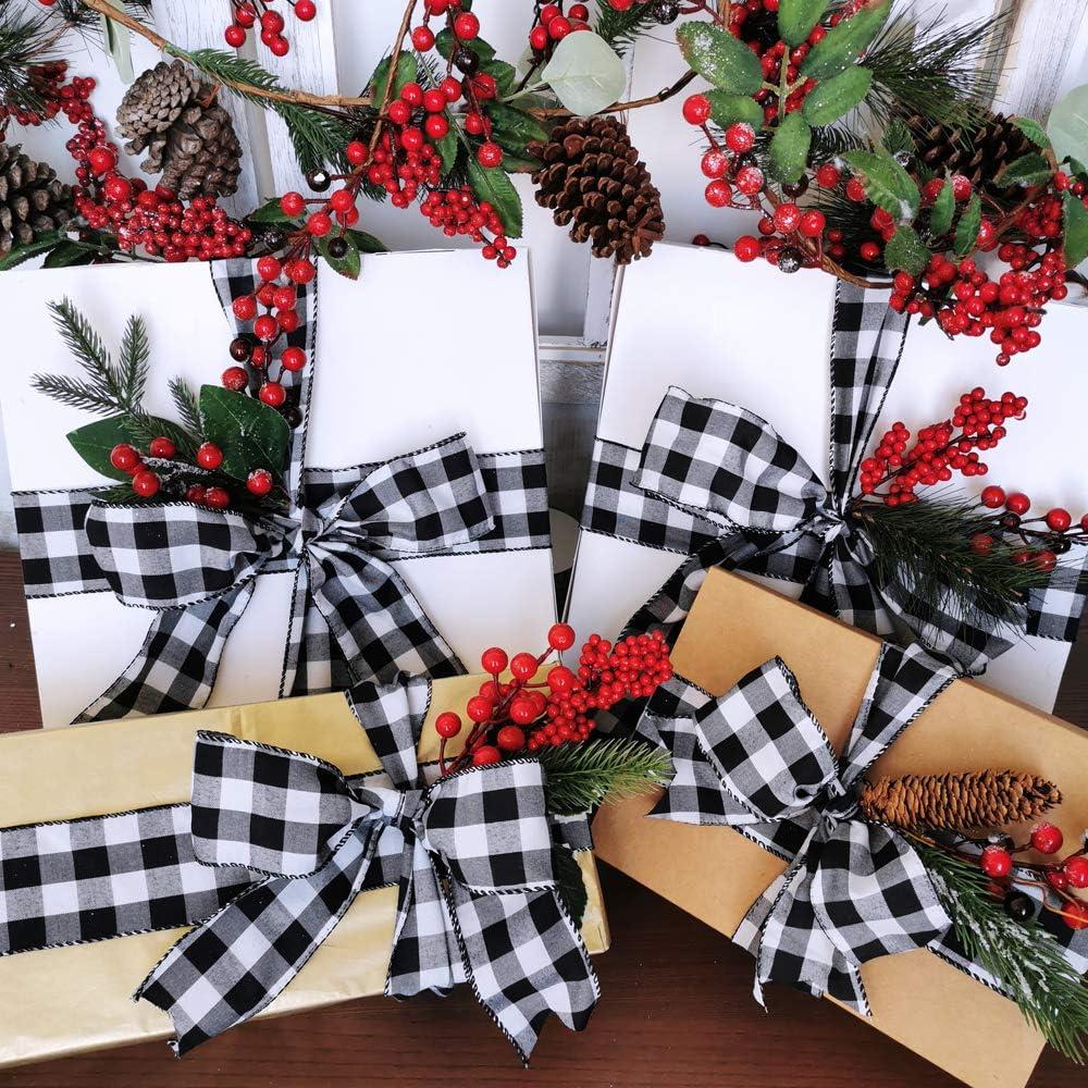 imageWinlyn 50 Yards Black and White Buffalo Check Plaid Wired Ribbon Gingham Ribbon 25quot Wide for Christmas Tree Wreath Bows Festive Farmhouse Decoration Gift Wrapping Crafts Floral Arrangement