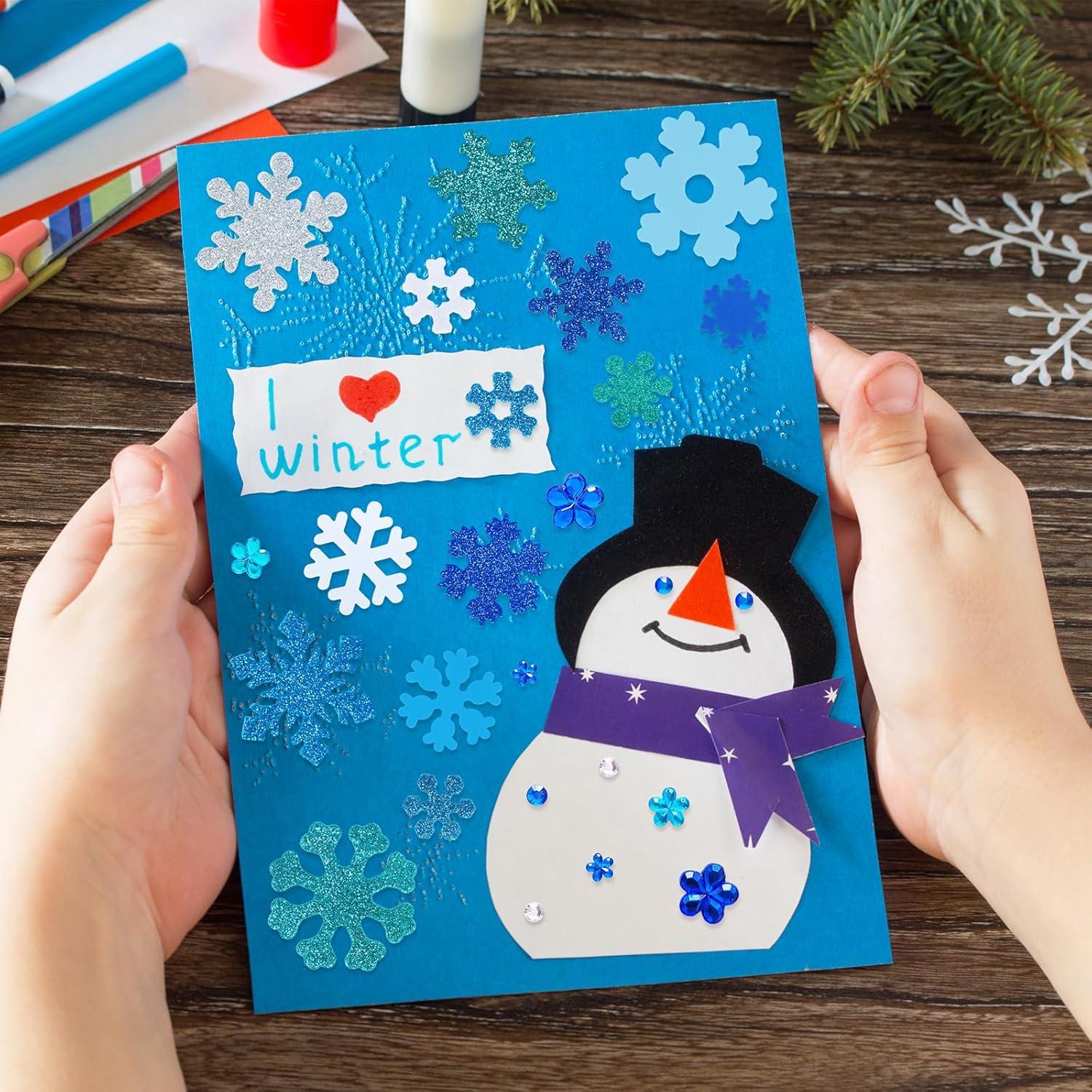 imageWinlyn 525 Pack Holiday Kids Crafts Winter Christmas Snowflake Crafts Foam Stickers Set SelfAdhesive Glitter Snowflake Stickers Arts and Crafts for Kids Party Favors Classroom Activities Art Projects