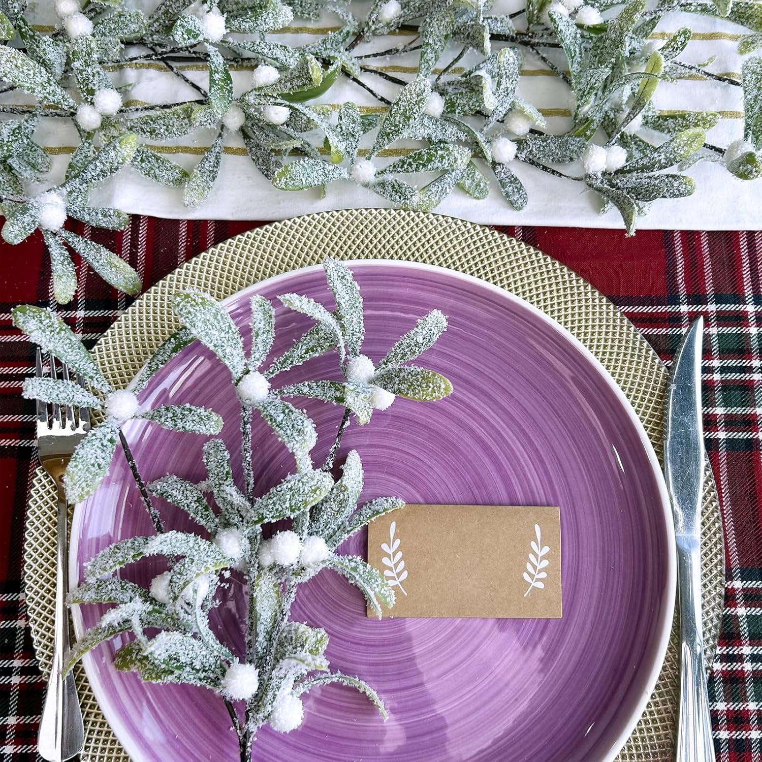 imageWinlyn 6 Pcs Frosted Artificial Mistletoe Spray Christmas Greenery Floral Stems Branches Faux Mistletoe Picks with White Berry 126quot Tall for Winter Christmas Tree Floral Arrangement