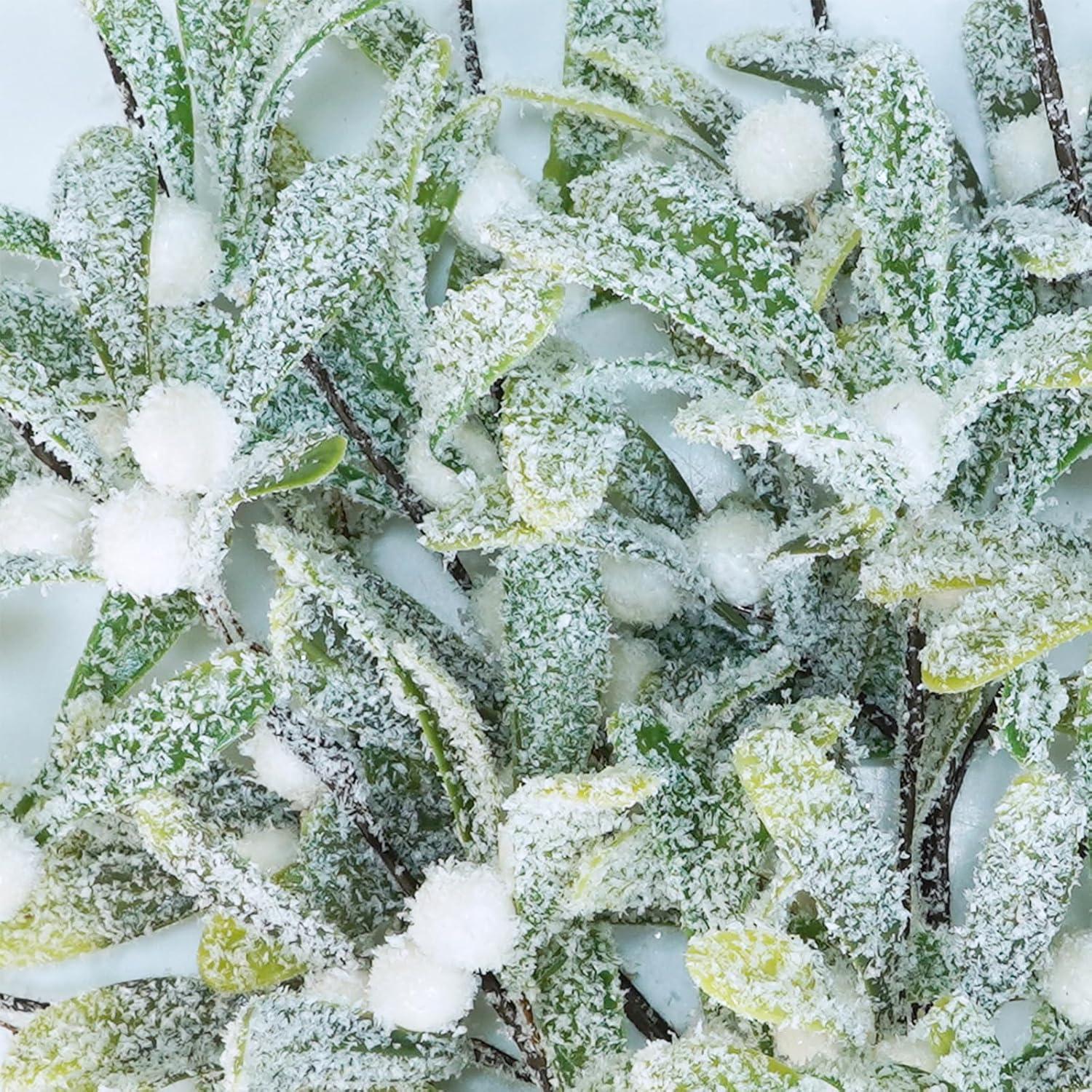 imageWinlyn 6 Pcs Frosted Artificial Mistletoe Spray Christmas Greenery Floral Stems Branches Faux Mistletoe Picks with White Berry 126quot Tall for Winter Christmas Tree Floral Arrangement