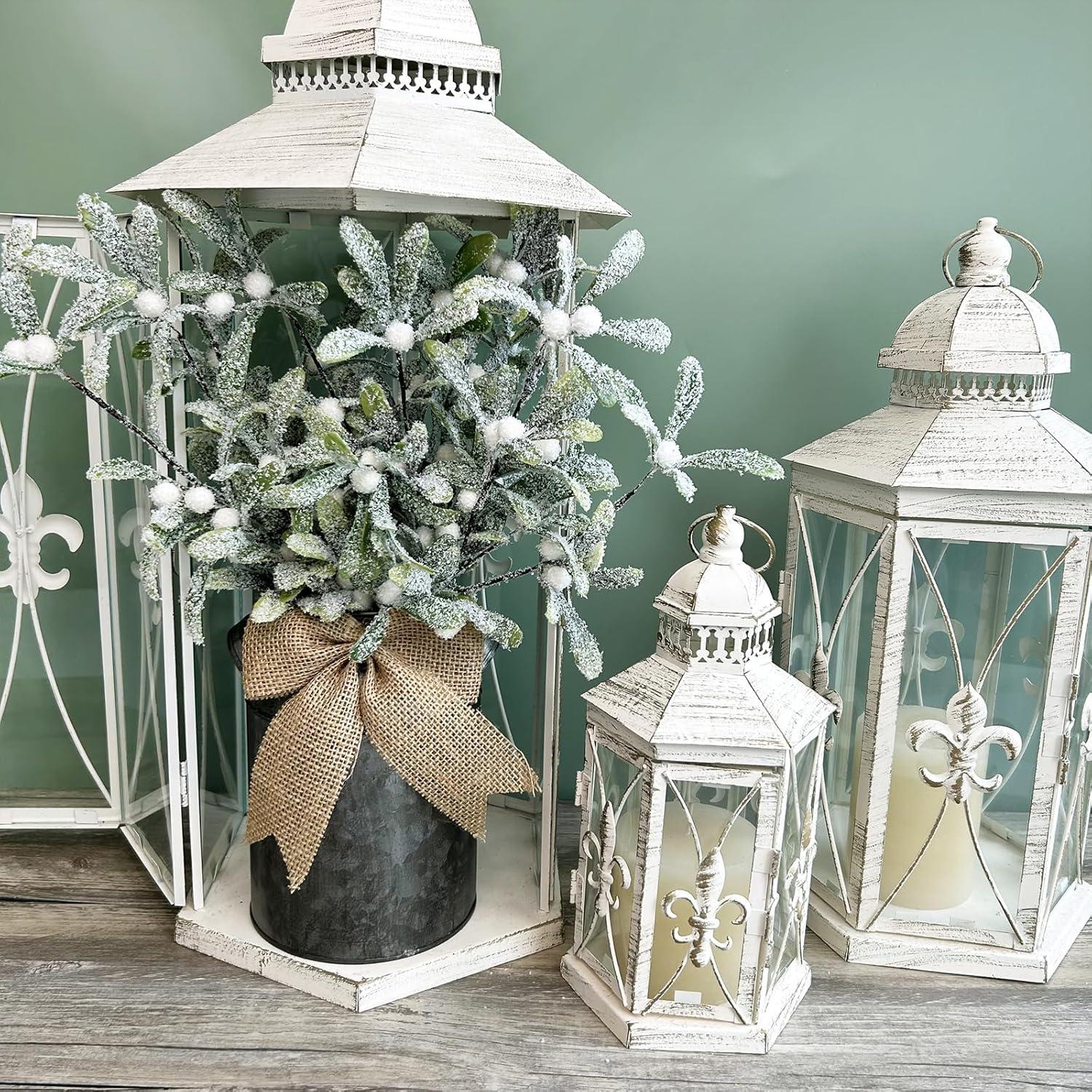 imageWinlyn 6 Pcs Frosted Artificial Mistletoe Spray Christmas Greenery Floral Stems Branches Faux Mistletoe Picks with White Berry 126quot Tall for Winter Christmas Tree Floral Arrangement