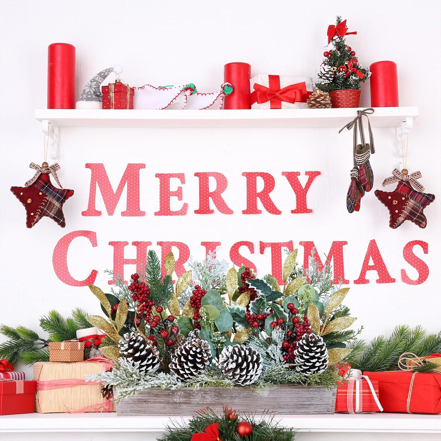 imageWinlyn Bulk Rustic Christmas Floral Picks and Pine Cones in Wooden Box Holiday Table Dcor