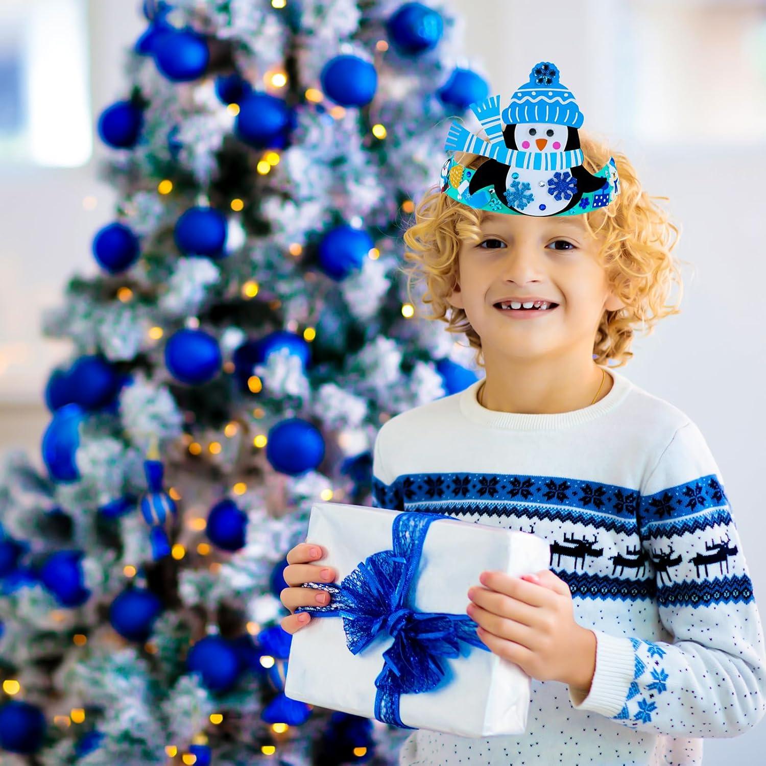 imageWinlyn Winter Craft Kits Christmas DIY Holiday Headbands Snowflake Snowman Penguin Foam Stickers Kids Art ampamp Party Favors